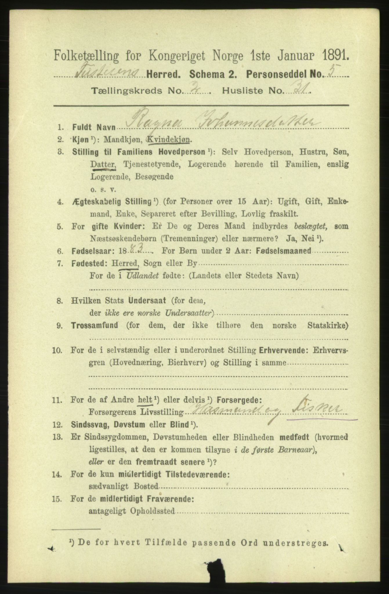 RA, 1891 census for 1572 Tustna, 1891, p. 884