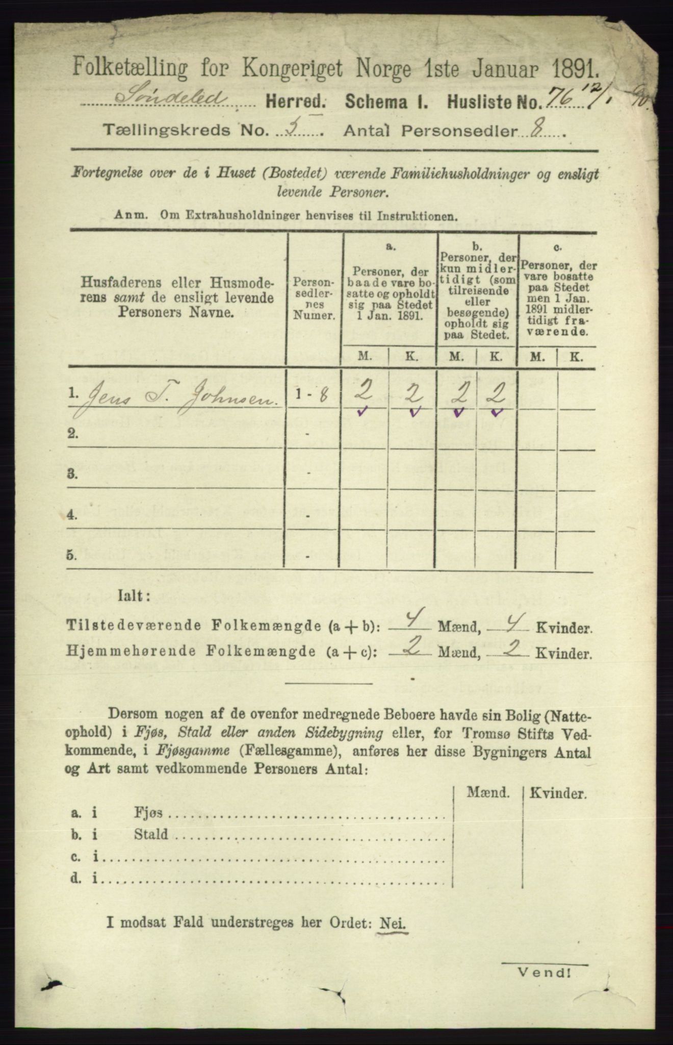 RA, 1891 census for 0913 Søndeled, 1891, p. 1213