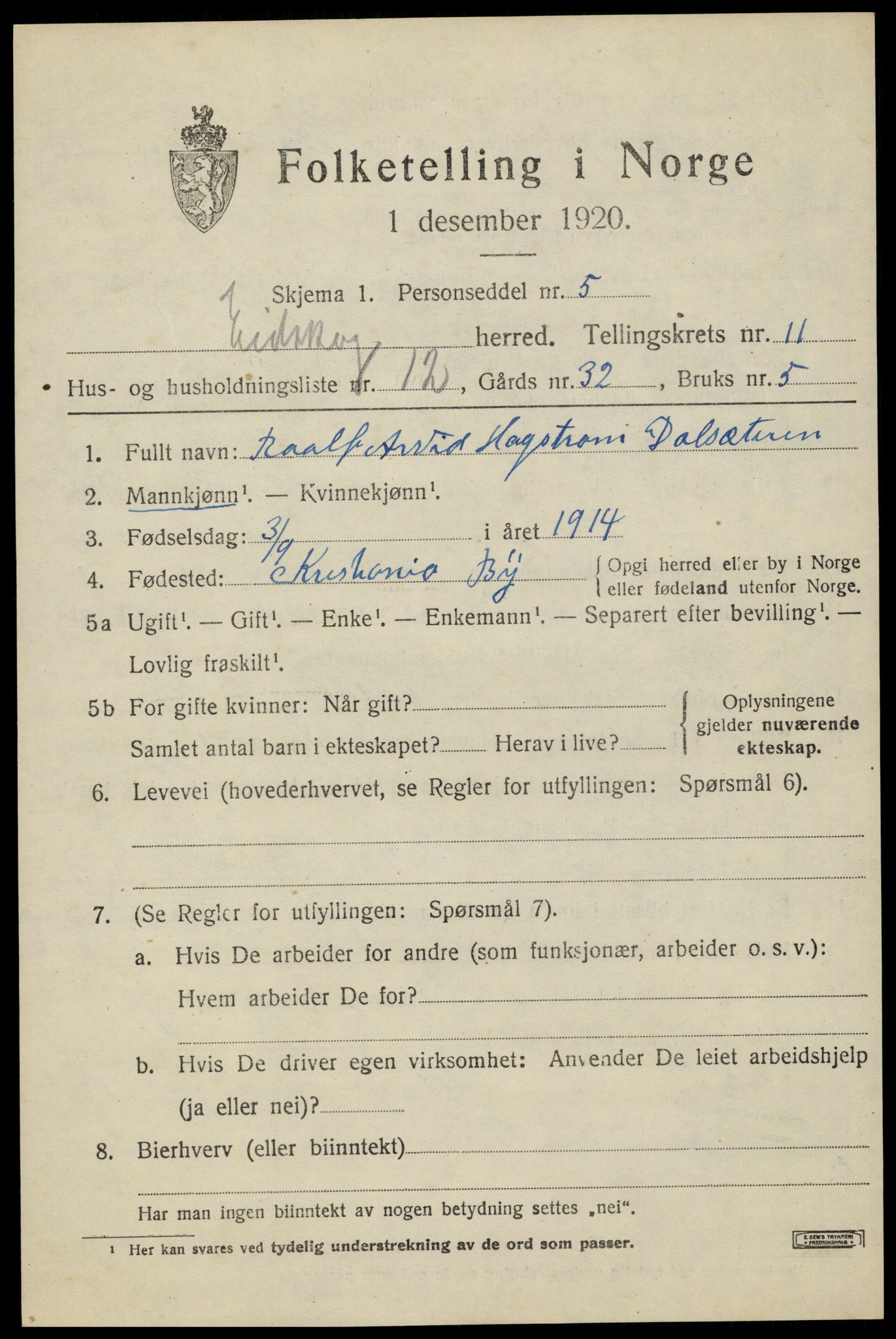 SAH, 1920 census for Eidskog, 1920, p. 11727