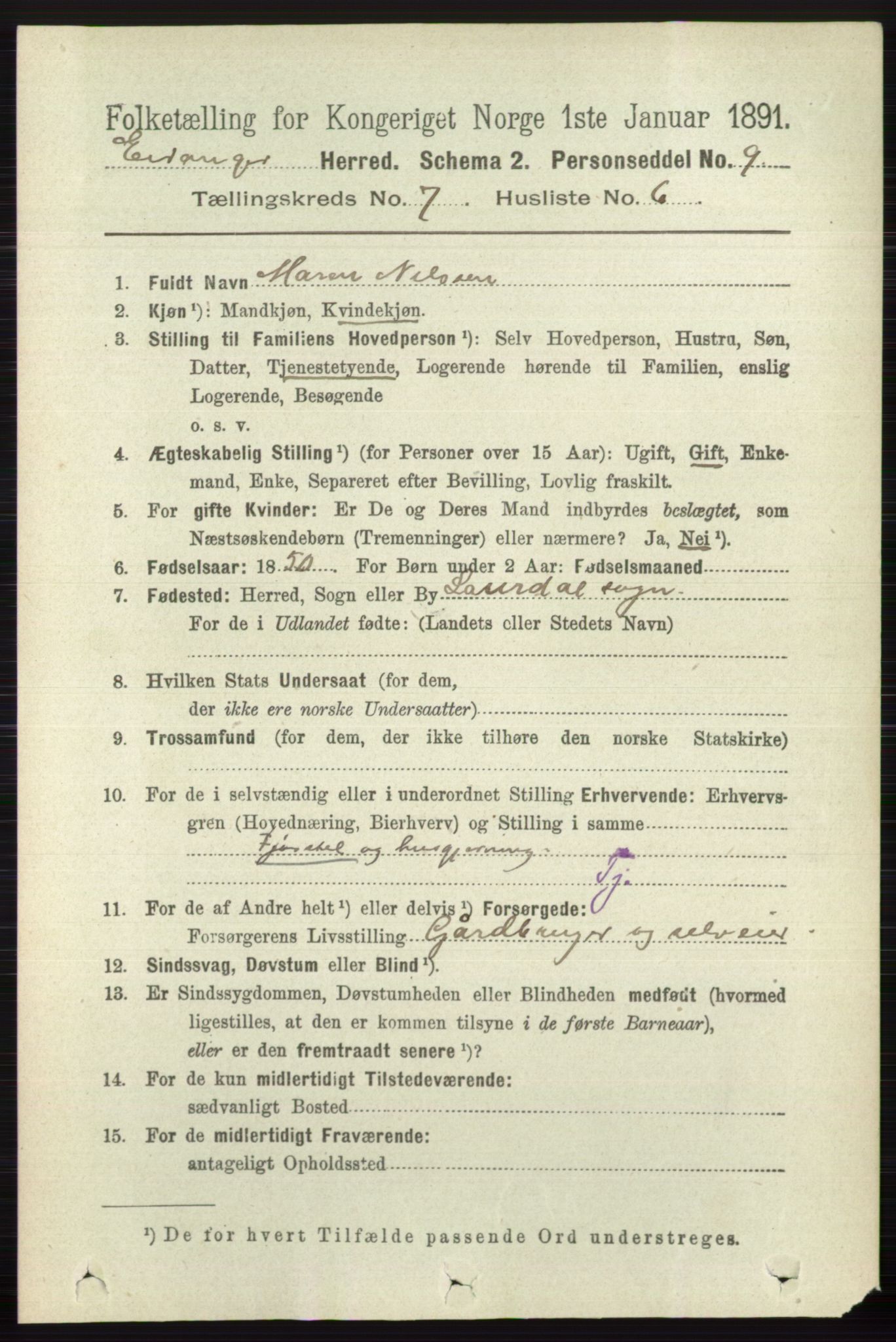 RA, 1891 census for 0813 Eidanger, 1891, p. 2779