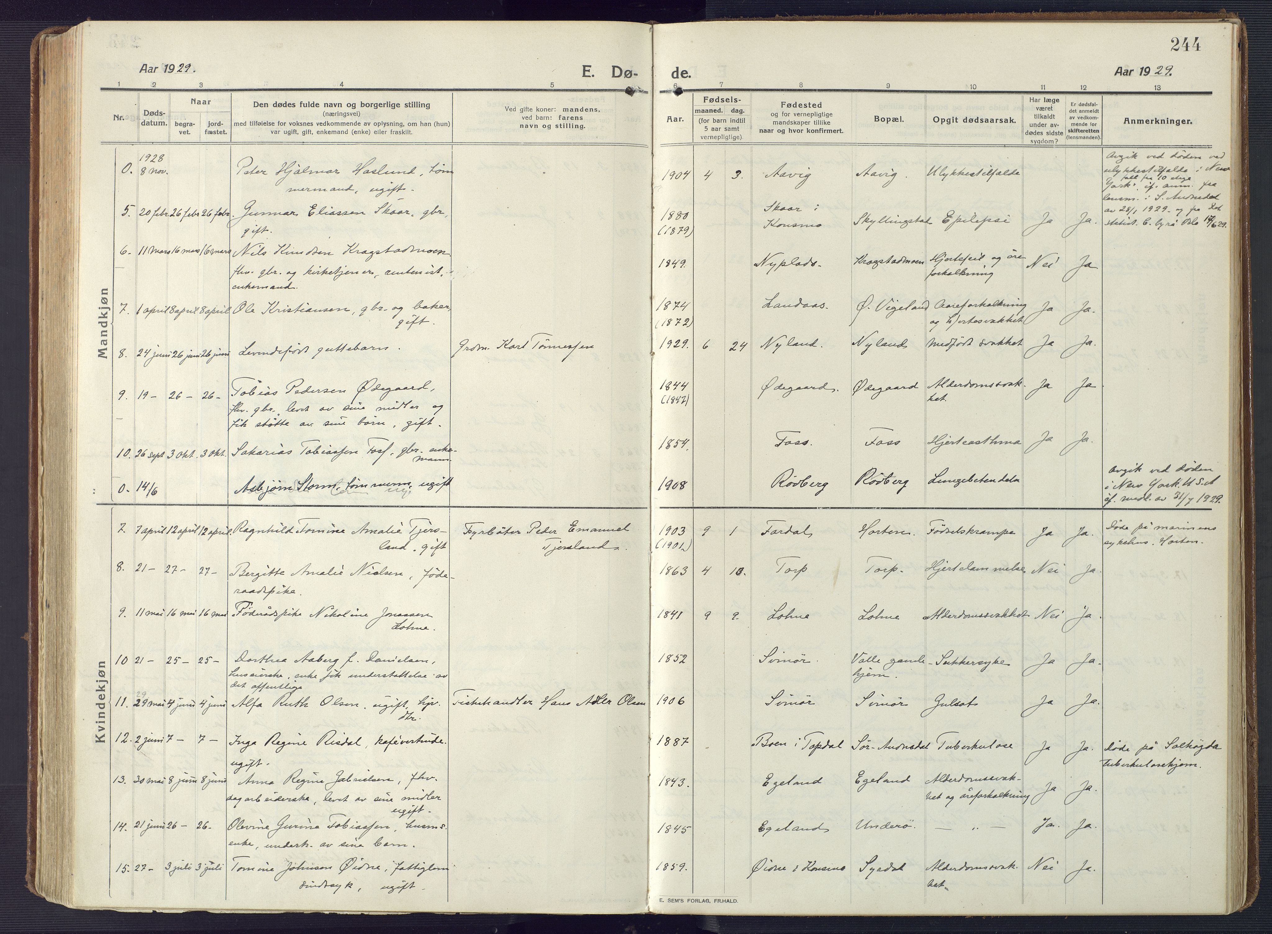 Sør-Audnedal sokneprestkontor, AV/SAK-1111-0039/F/Fa/Fab/L0011: Parish register (official) no. A 11, 1912-1938, p. 244