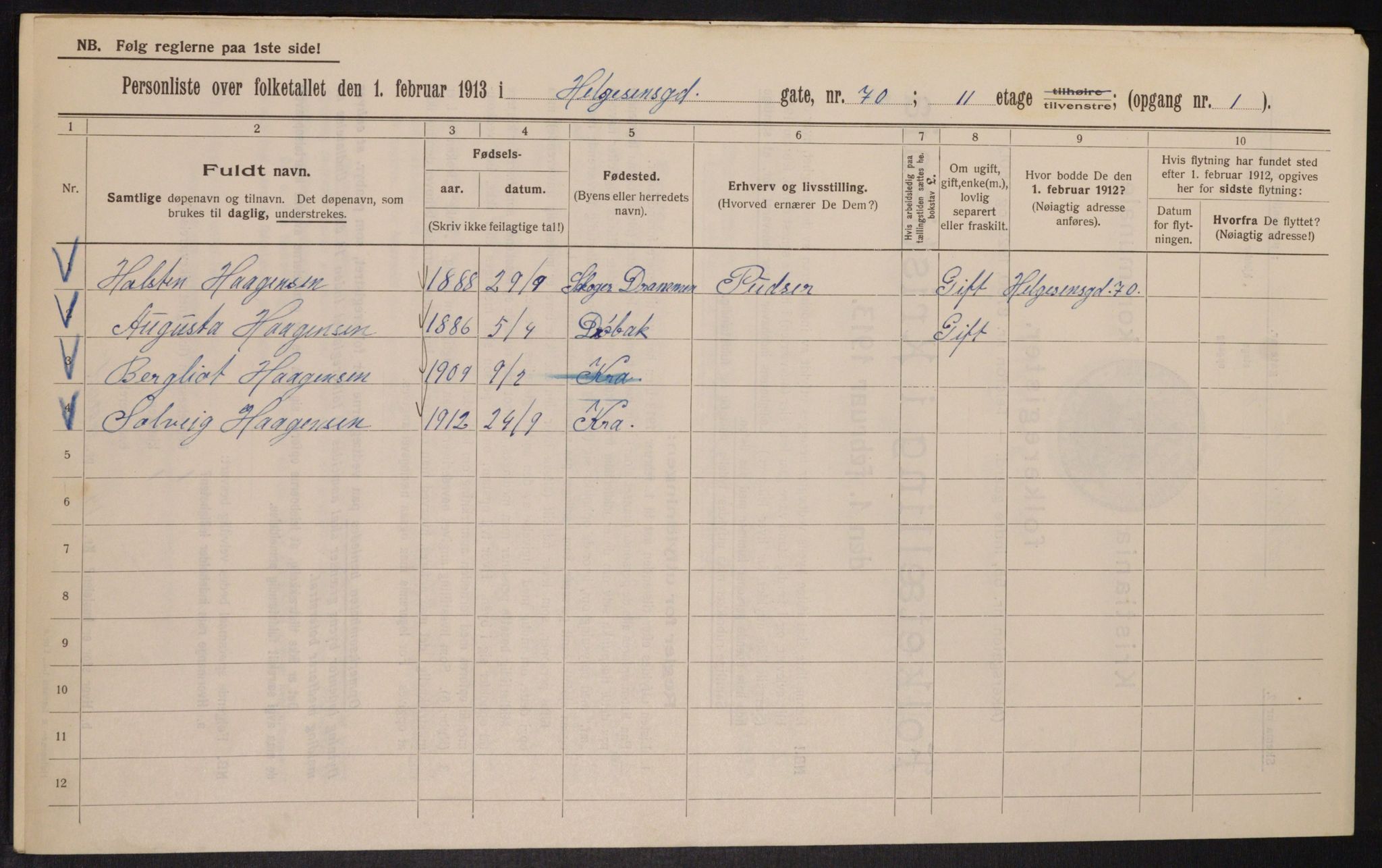 OBA, Municipal Census 1913 for Kristiania, 1913, p. 38297