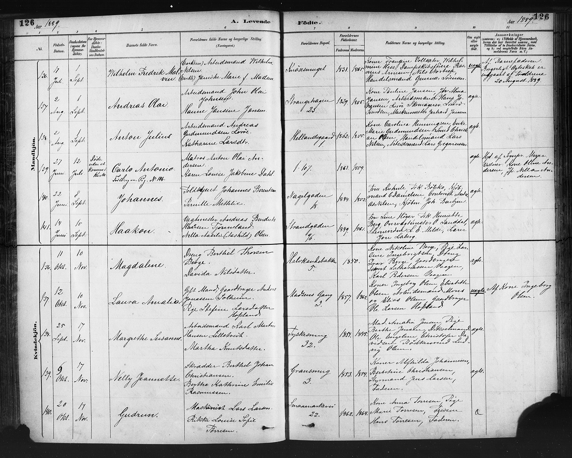 Nykirken Sokneprestembete, AV/SAB-A-77101/H/Haa: Parish register (official) no. B 5, 1885-1894, p. 126