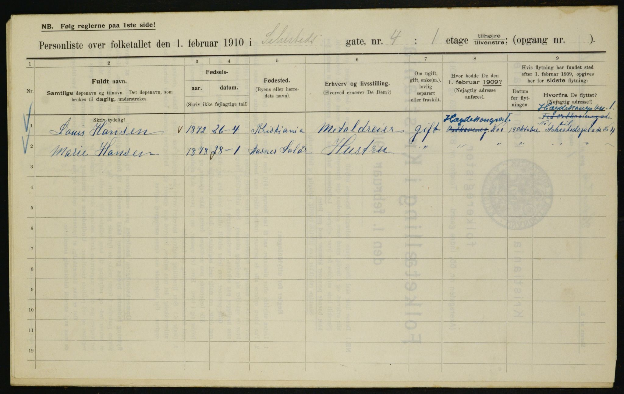 OBA, Municipal Census 1910 for Kristiania, 1910, p. 89571