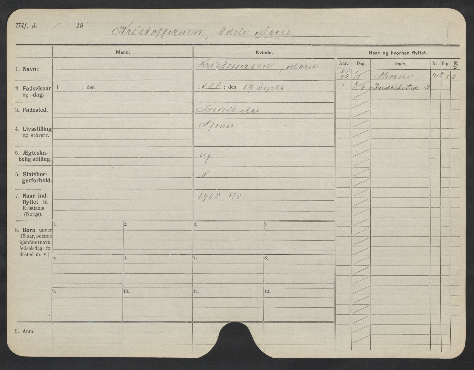 Oslo folkeregister, Registerkort, AV/SAO-A-11715/F/Fa/Fac/L0019: Kvinner, 1906-1914, p. 551a