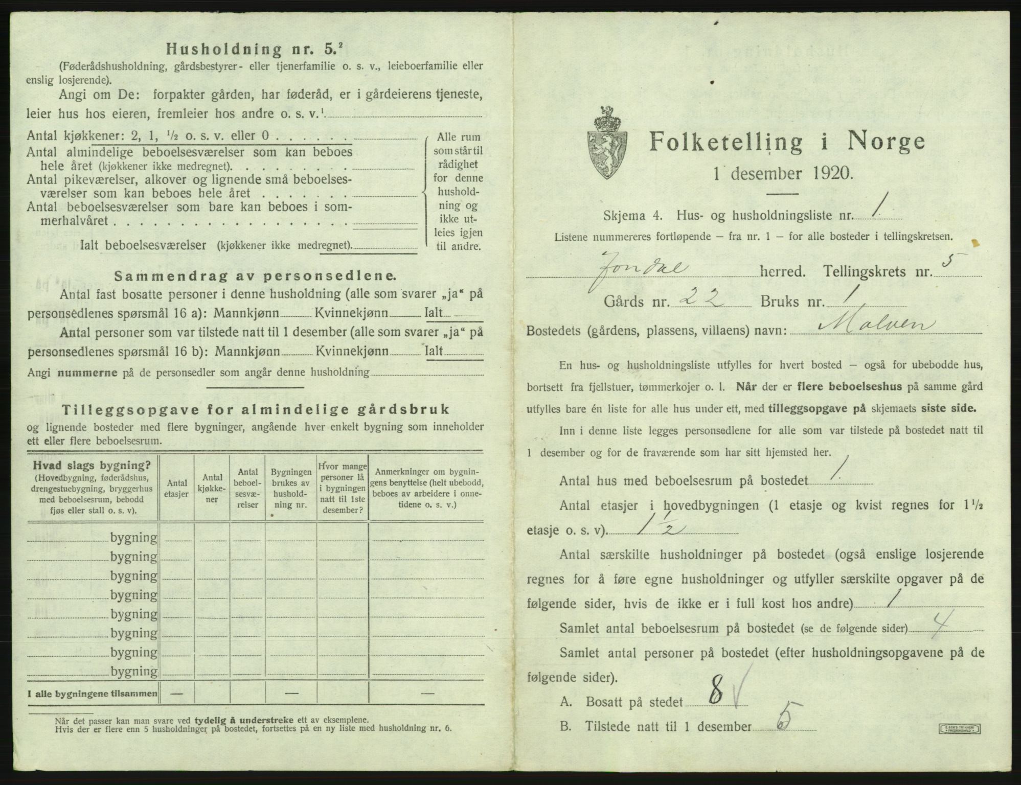 SAB, 1920 census for Jondal, 1920, p. 349