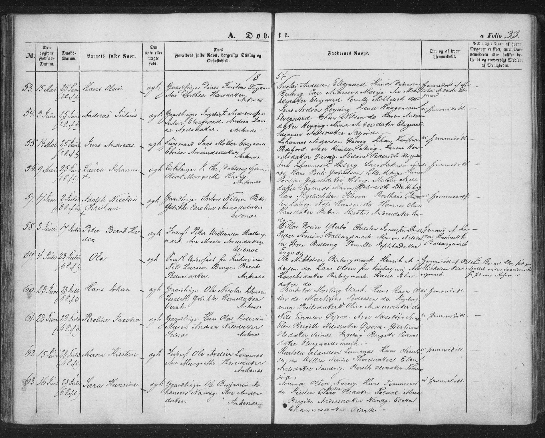 Ministerialprotokoller, klokkerbøker og fødselsregistre - Nordland, AV/SAT-A-1459/863/L0895: Parish register (official) no. 863A07, 1851-1860, p. 33