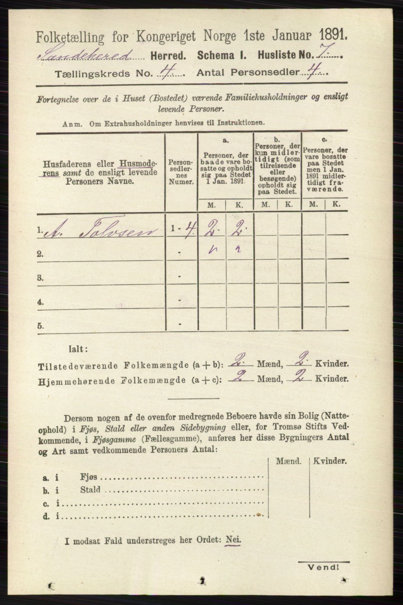 RA, 1891 census for 0724 Sandeherred, 1891, p. 2287