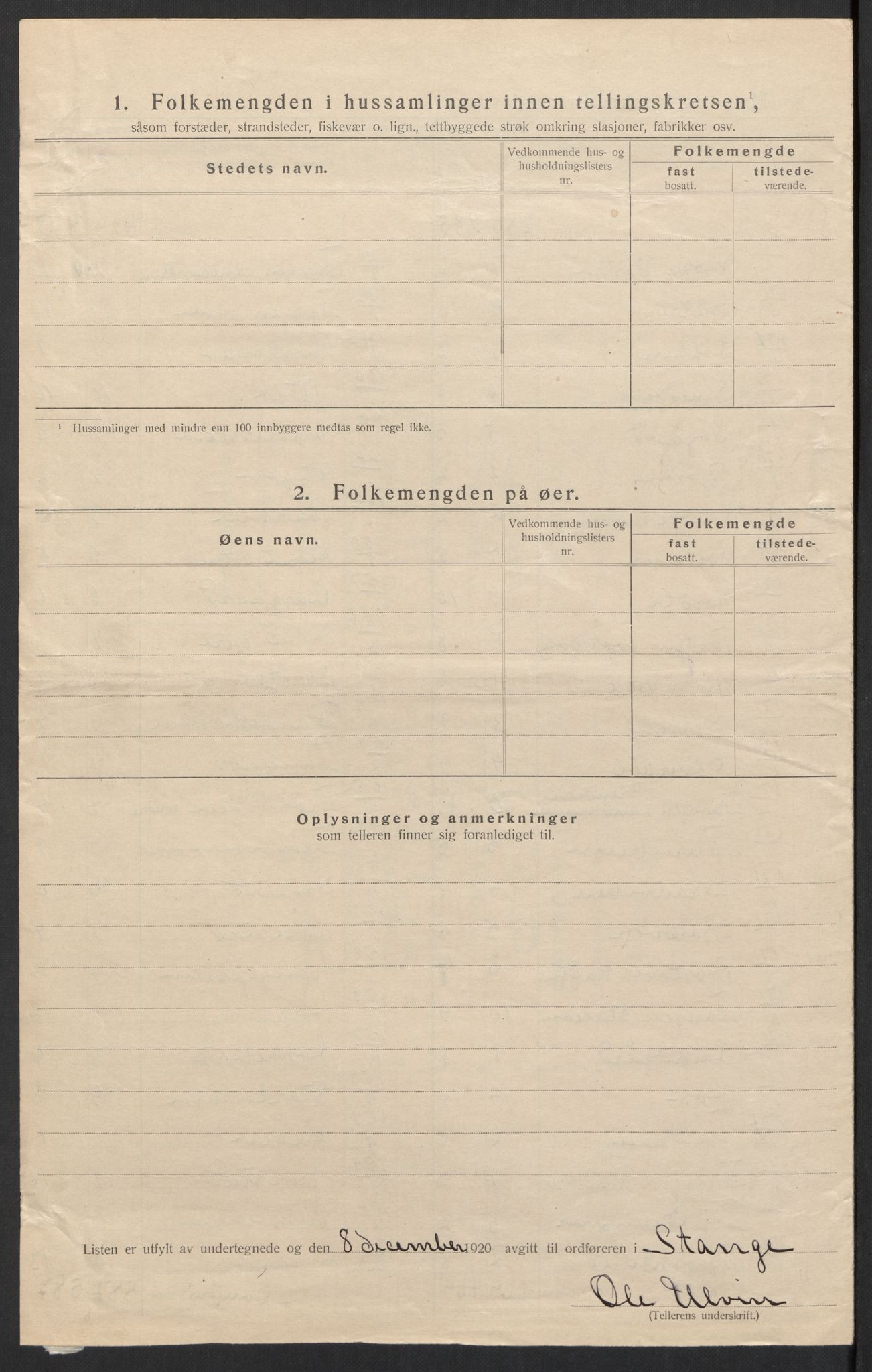 SAH, 1920 census for Stange, 1920, p. 49