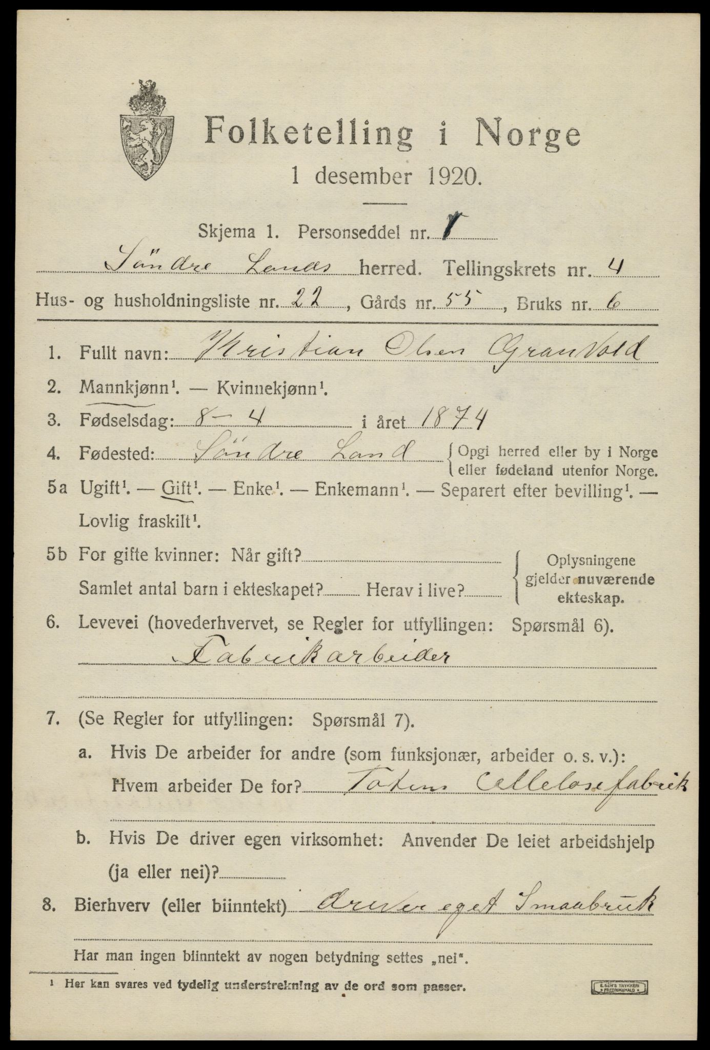 SAH, 1920 census for Søndre Land, 1920, p. 4959