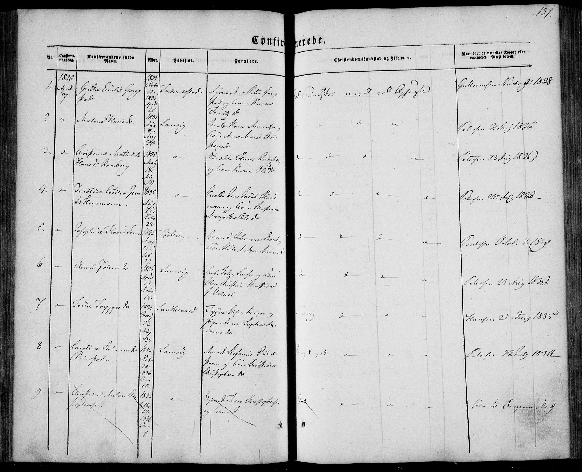 Larvik kirkebøker, AV/SAKO-A-352/F/Fa/L0003: Parish register (official) no. I 3, 1848-1856, p. 137