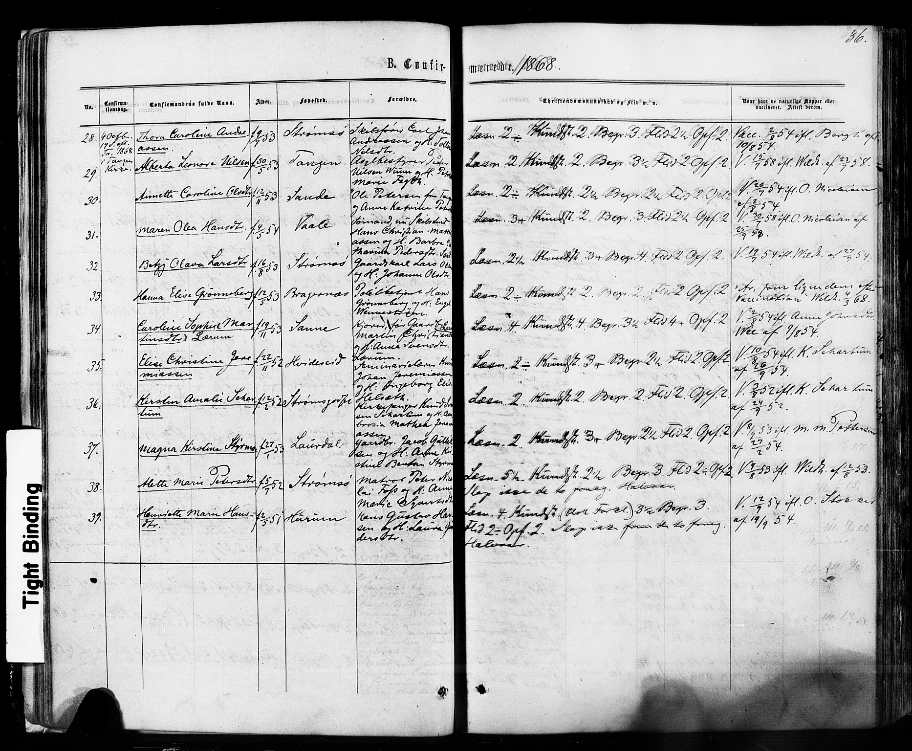 Strømsø kirkebøker, AV/SAKO-A-246/F/Fa/L0018: Parish register (official) no. I 18, 1865-1878, p. 36