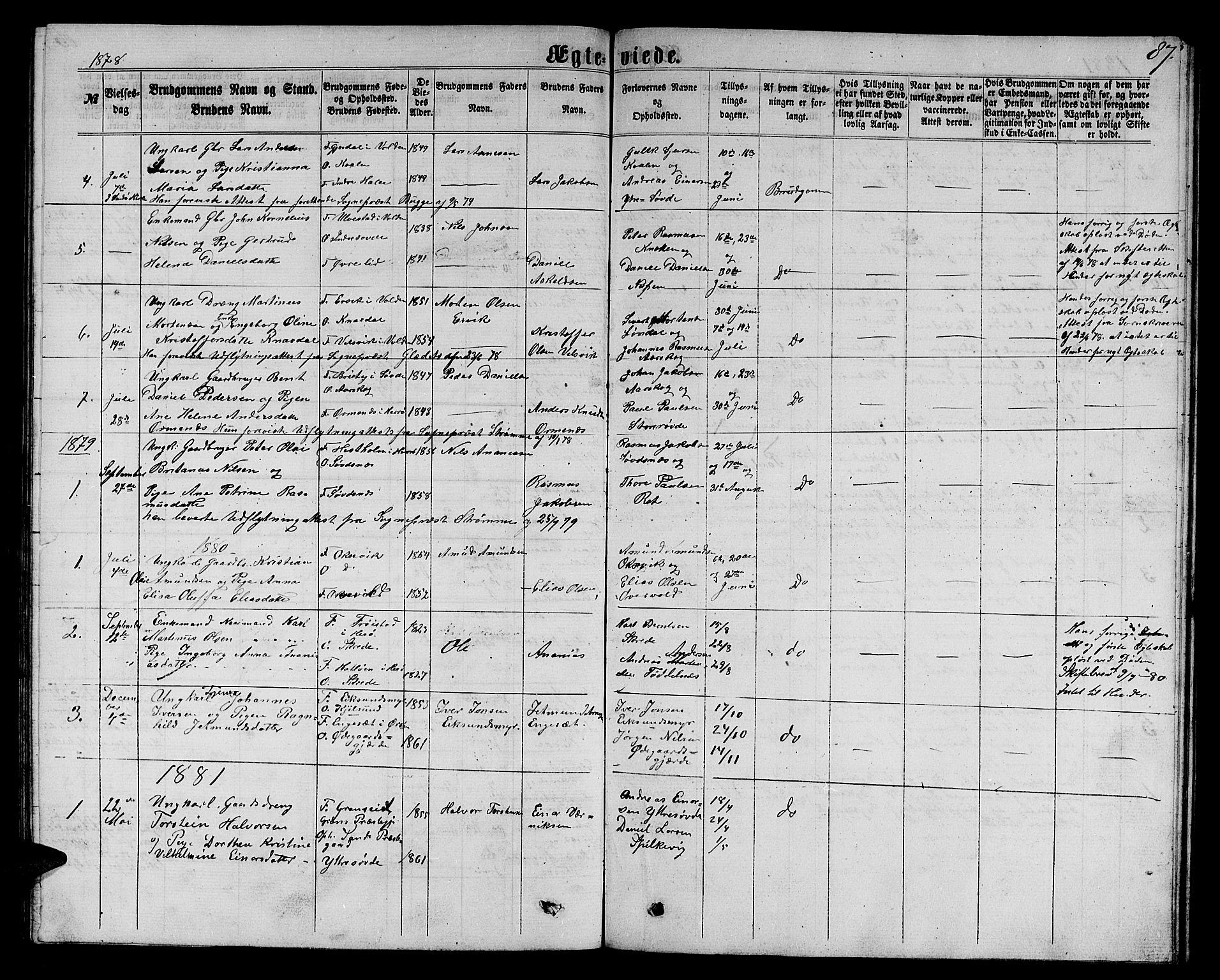Ministerialprotokoller, klokkerbøker og fødselsregistre - Møre og Romsdal, SAT/A-1454/504/L0059: Parish register (copy) no. 504C01, 1863-1883, p. 87