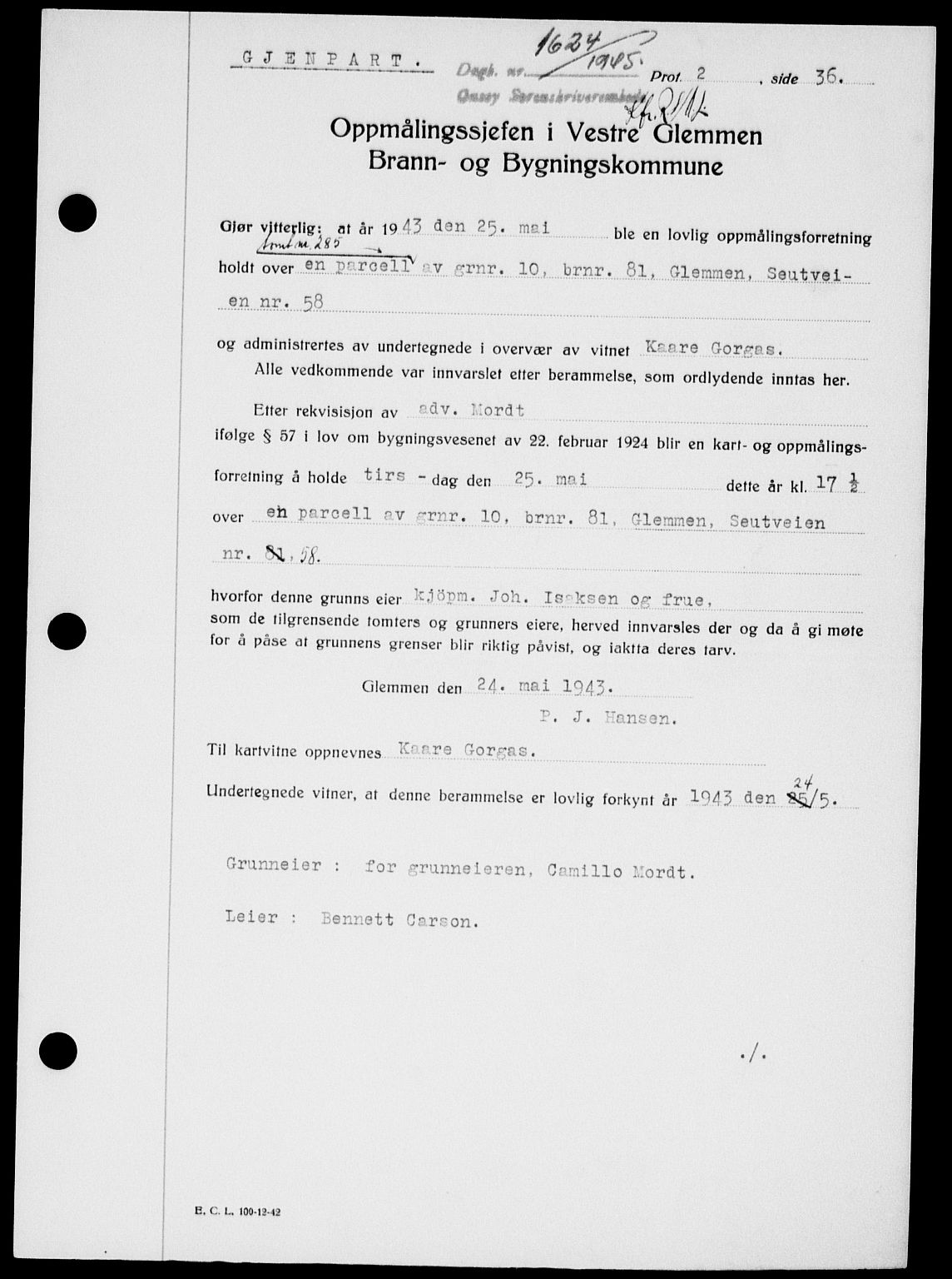 Onsøy sorenskriveri, SAO/A-10474/G/Ga/Gab/L0015: Mortgage book no. II A-15, 1945-1946, Diary no: : 1624/1945