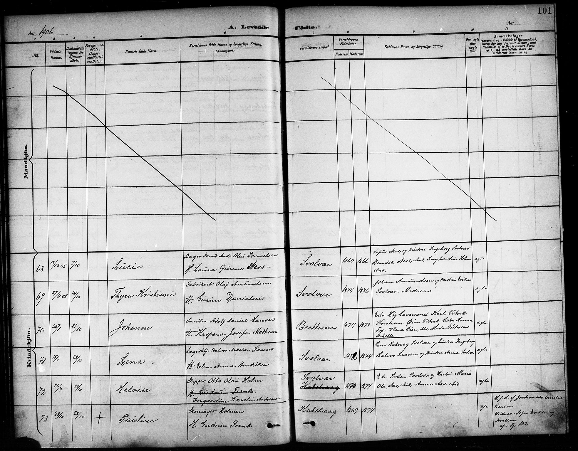 Ministerialprotokoller, klokkerbøker og fødselsregistre - Nordland, AV/SAT-A-1459/874/L1078: Parish register (copy) no. 874C07, 1900-1907, p. 101