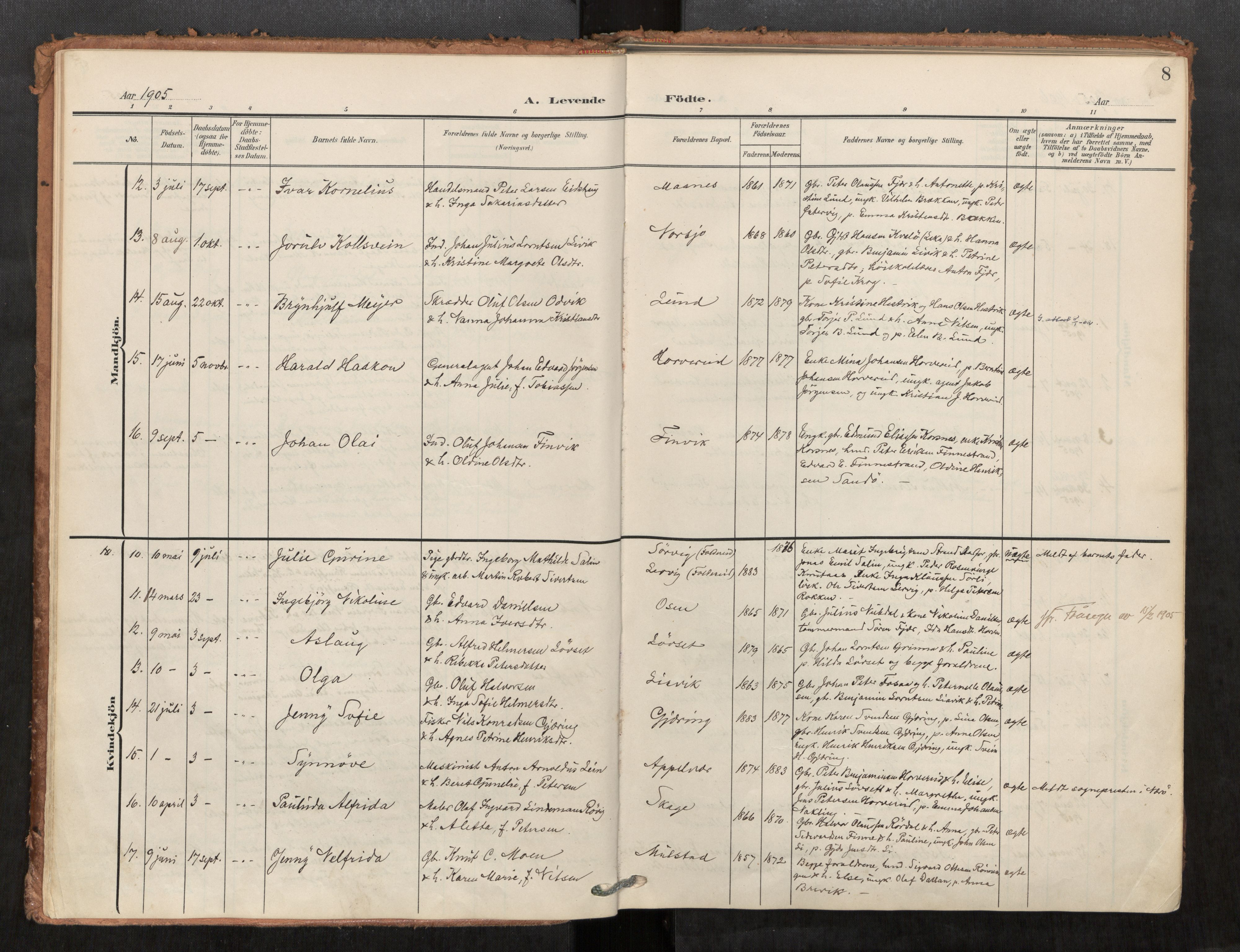 Kolvereid sokneprestkontor, SAT/A-1171/H/Ha/Haa/L0001: Parish register (official) no. 1, 1903-1922, p. 8