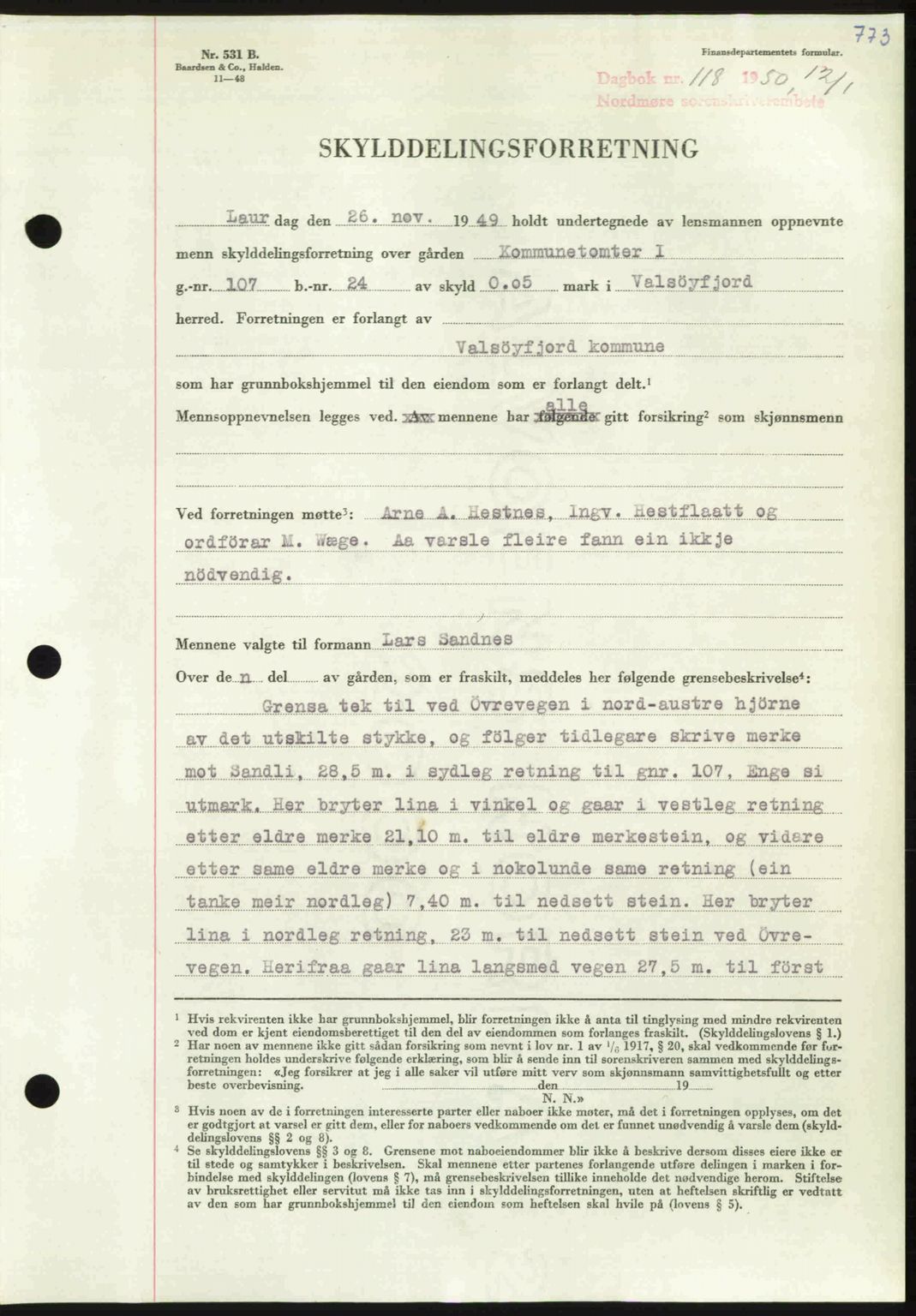 Nordmøre sorenskriveri, AV/SAT-A-4132/1/2/2Ca: Mortgage book no. A113, 1949-1950, Diary no: : 118/1950