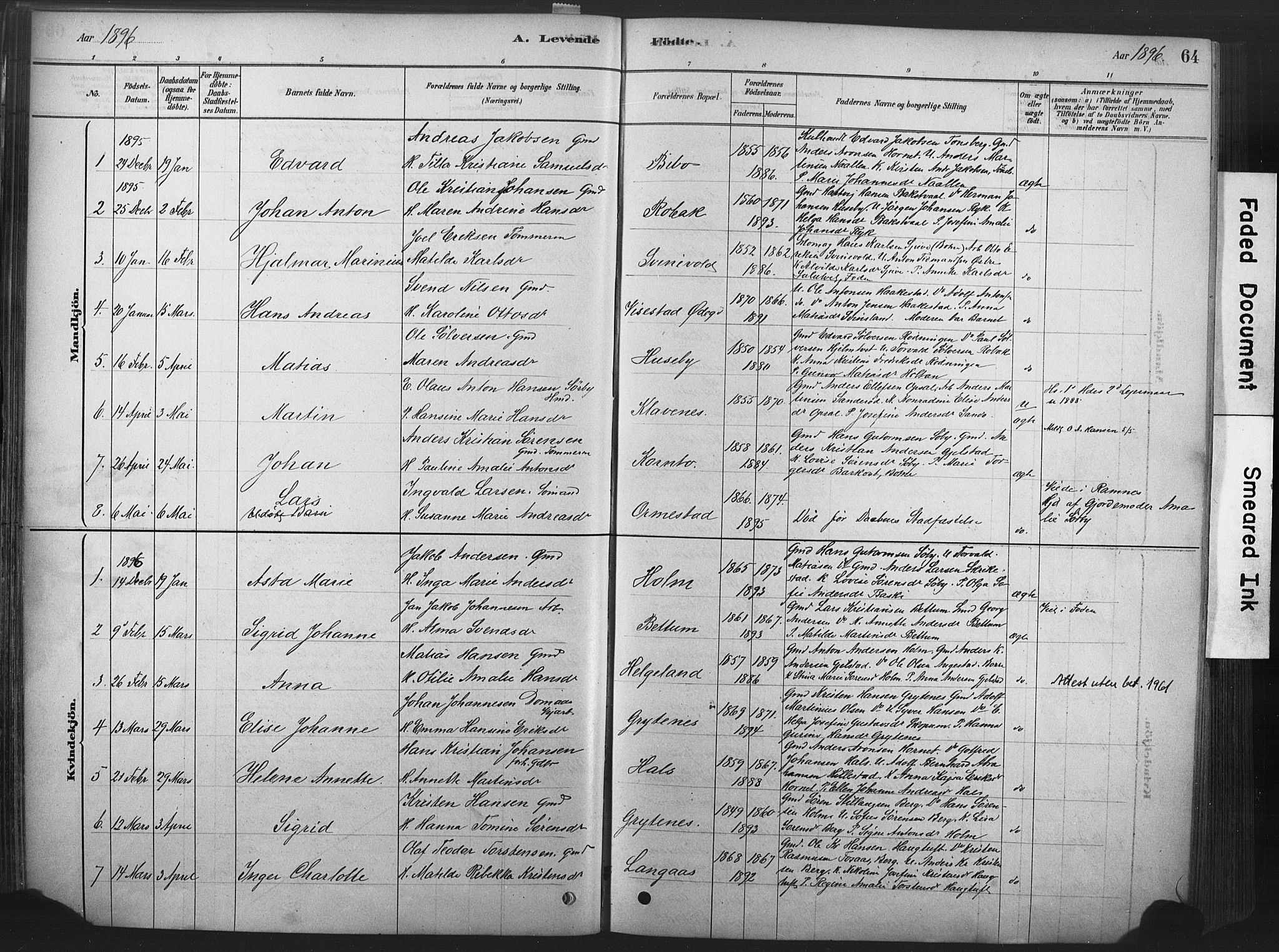 Våle kirkebøker, SAKO/A-334/F/Fa/L0011: Parish register (official) no. I 11, 1878-1906, p. 64