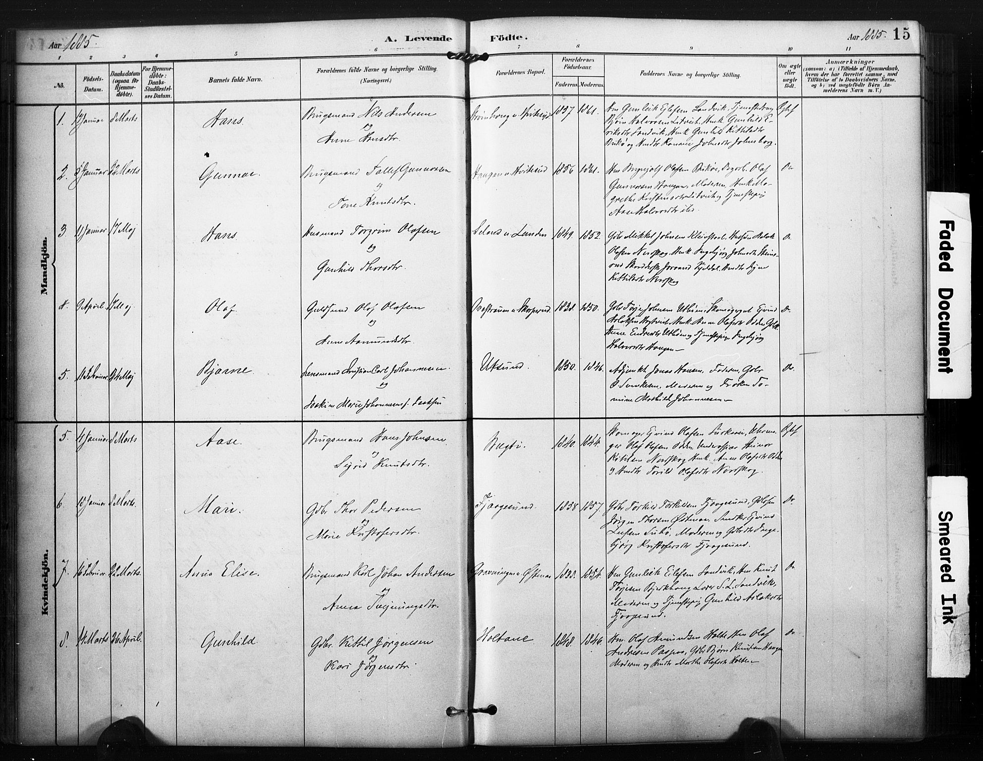 Kviteseid kirkebøker, SAKO/A-276/F/Fa/L0008: Parish register (official) no. I 8, 1882-1903, p. 15