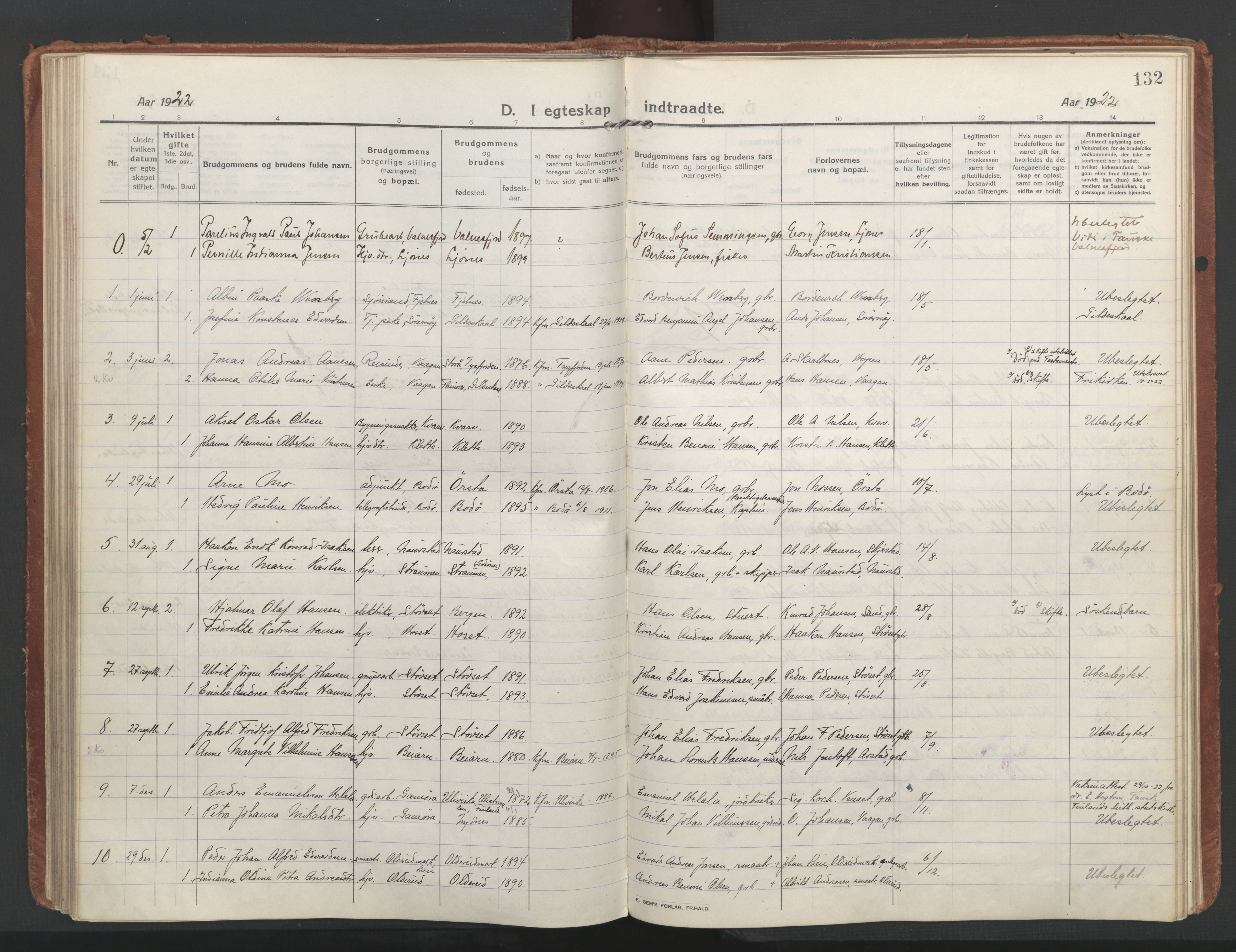 Ministerialprotokoller, klokkerbøker og fødselsregistre - Nordland, SAT/A-1459/852/L0748: Parish register (official) no. 852A18, 1913-1932, p. 132