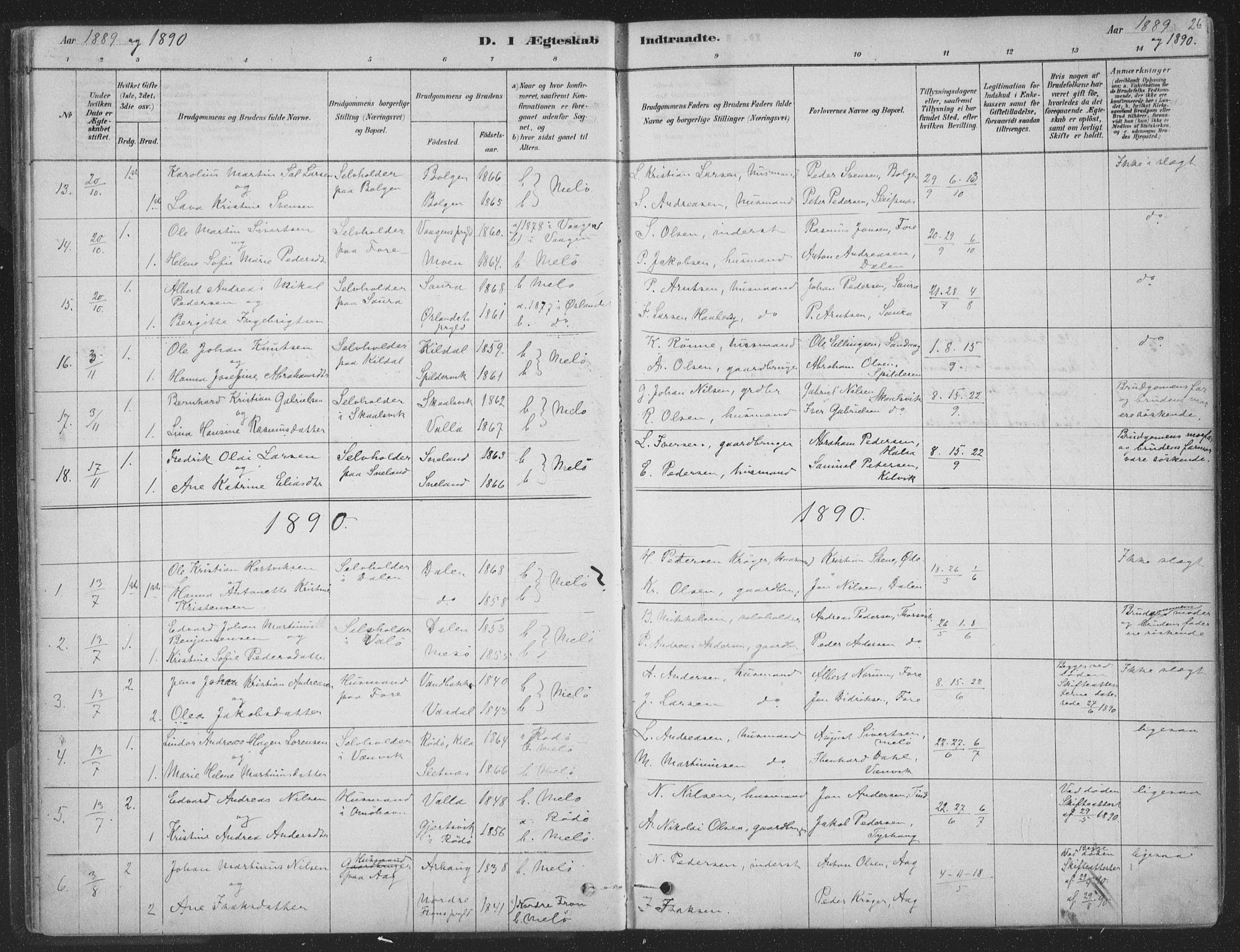 Ministerialprotokoller, klokkerbøker og fødselsregistre - Nordland, AV/SAT-A-1459/843/L0627: Parish register (official) no. 843A02, 1878-1908, p. 26