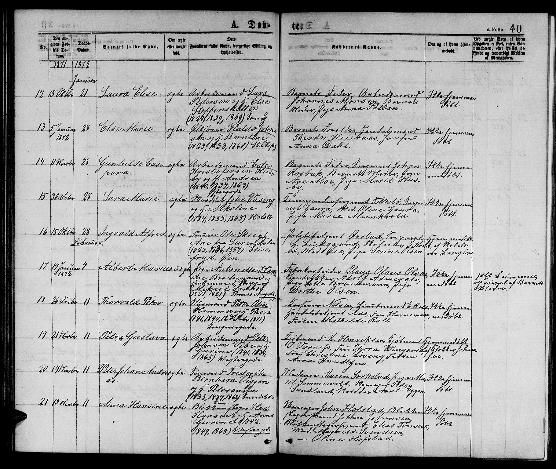 Ministerialprotokoller, klokkerbøker og fødselsregistre - Sør-Trøndelag, SAT/A-1456/601/L0088: Parish register (copy) no. 601C06, 1870-1878, p. 40