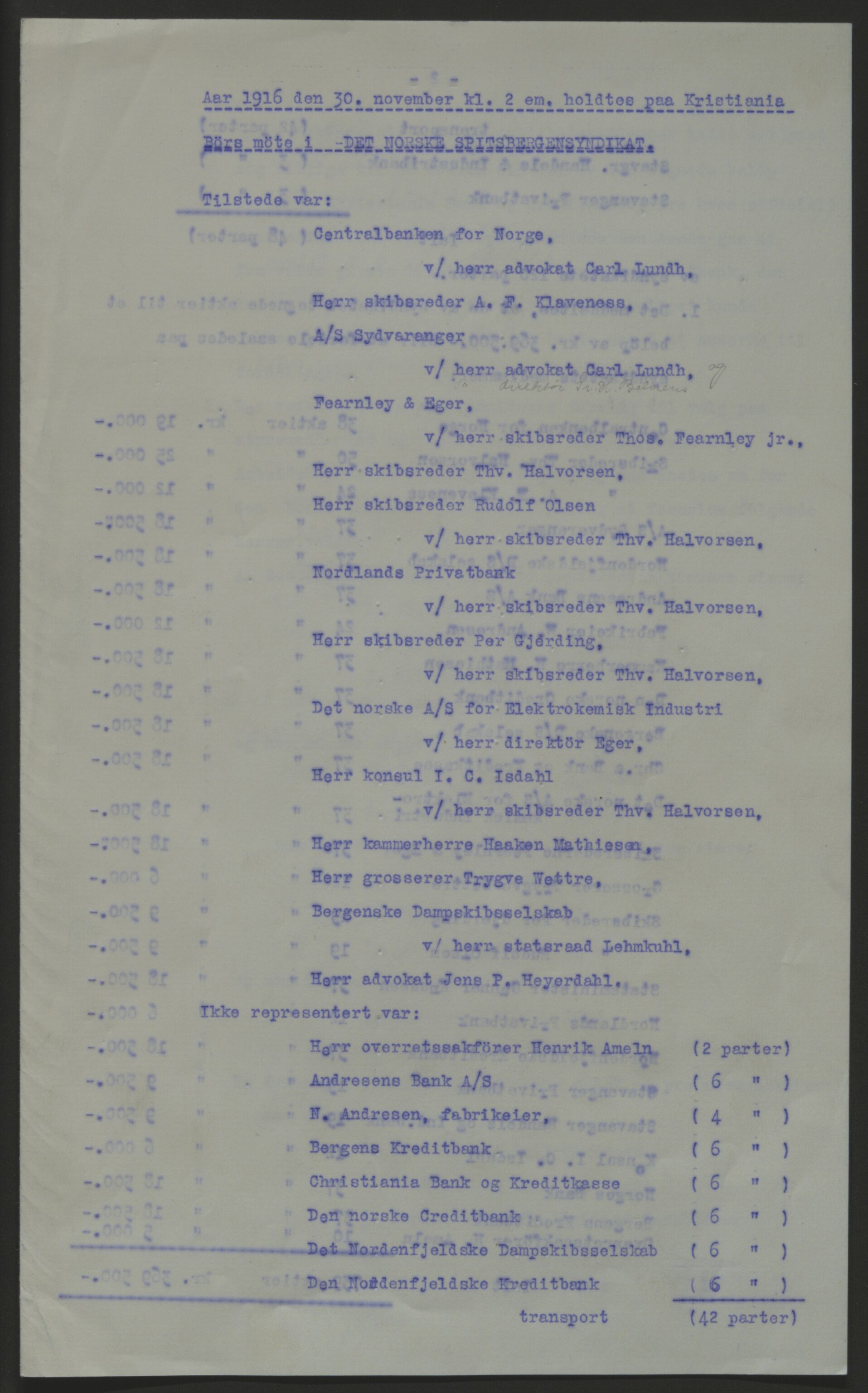 Store Norske Spitsbergen Kulkompani A/S, AV/SATØ-P-0073/01/X15/L0461/0007: Opprettelsen av Store Norske / Opprettelsen av Store Norske - Beretning om stiftelsen av Store Norske Spitsbergen Kulkompani, 1916, p. 1