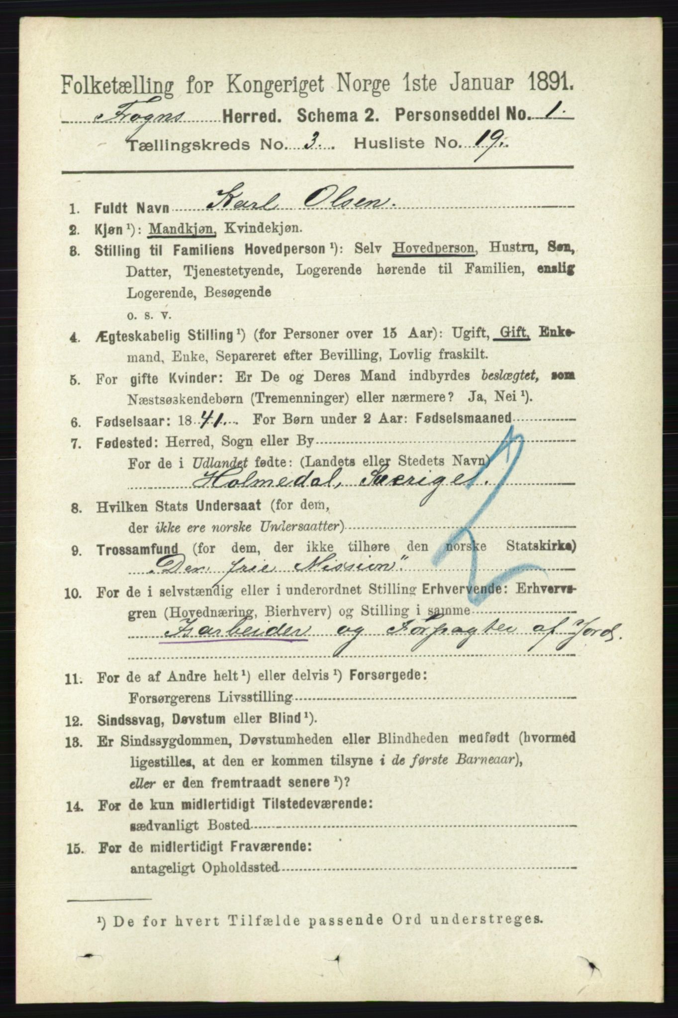 RA, 1891 census for 0215 Frogn, 1891, p. 2014