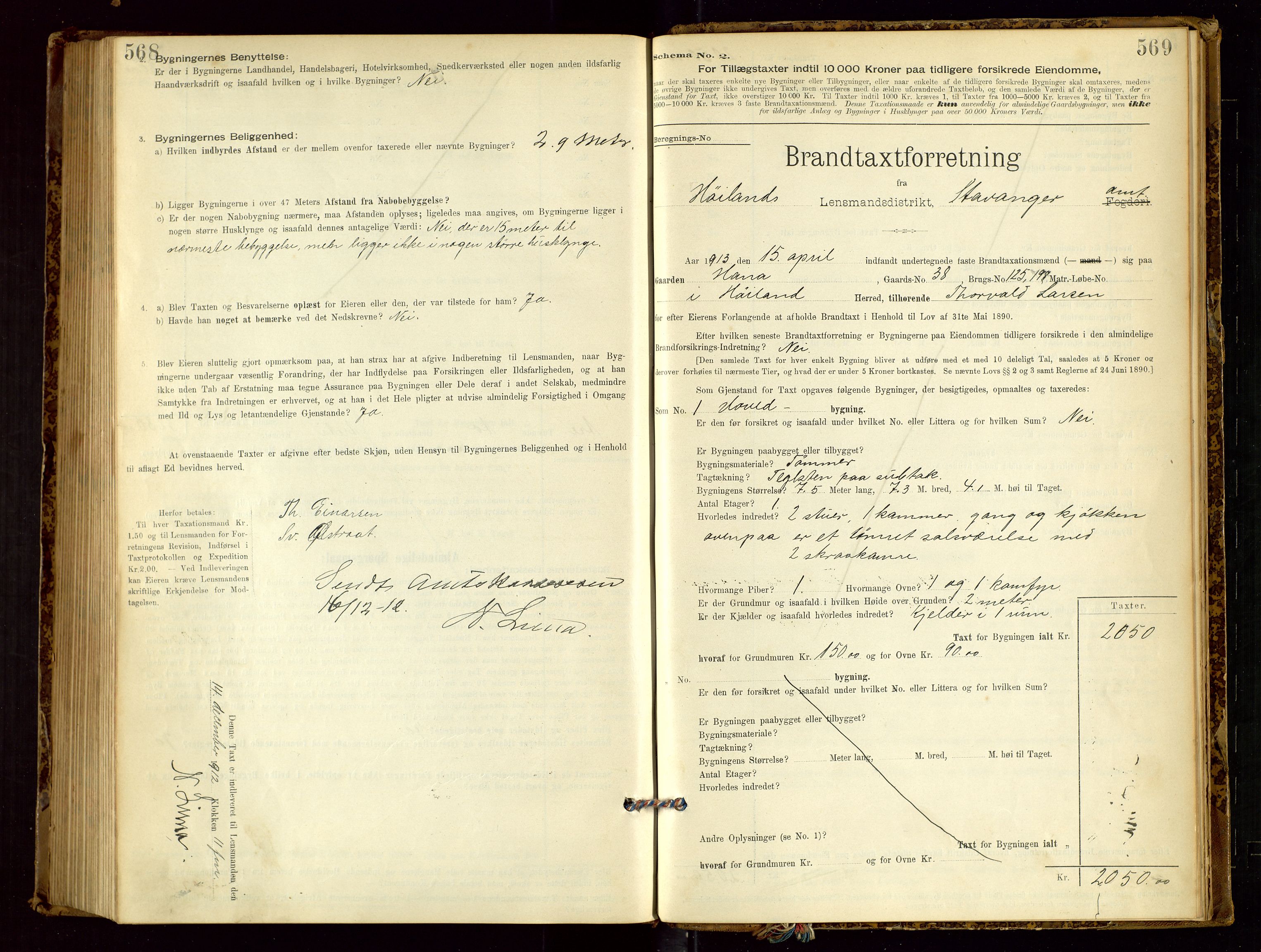 Høyland/Sandnes lensmannskontor, SAST/A-100166/Gob/L0001: "Brandtaxtprotokol", 1890-1913, p. 568-569