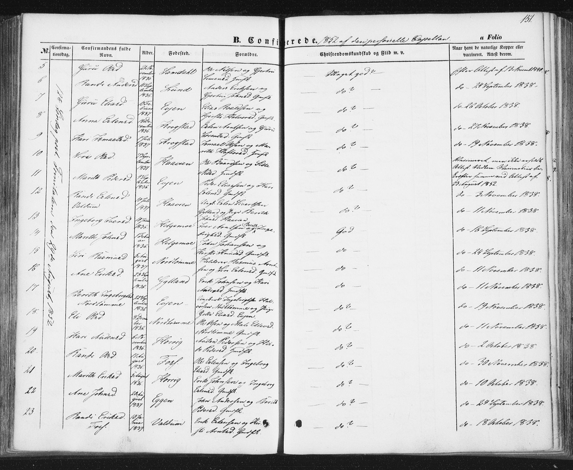 Ministerialprotokoller, klokkerbøker og fødselsregistre - Sør-Trøndelag, AV/SAT-A-1456/692/L1103: Parish register (official) no. 692A03, 1849-1870, p. 151