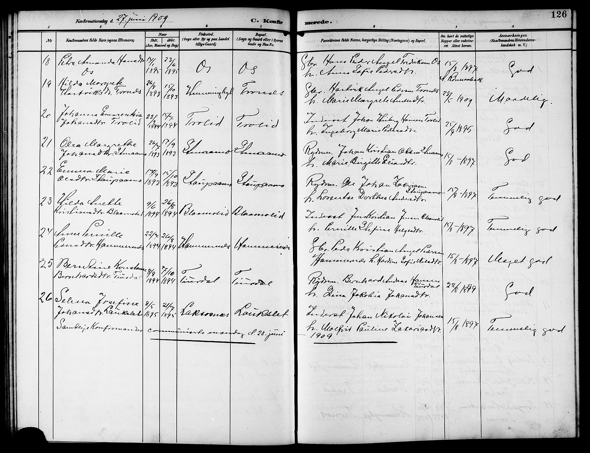 Ministerialprotokoller, klokkerbøker og fødselsregistre - Nordland, AV/SAT-A-1459/846/L0655: Parish register (copy) no. 846C05, 1902-1916, p. 126