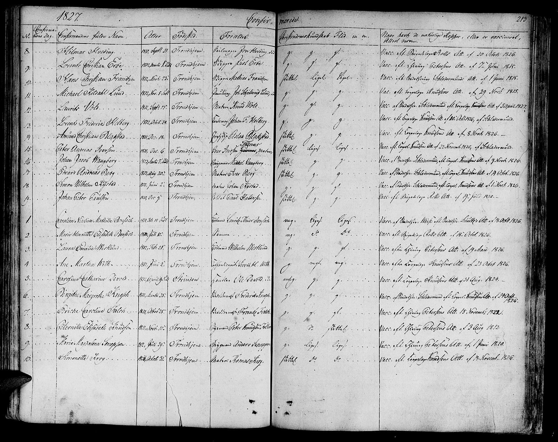 Ministerialprotokoller, klokkerbøker og fødselsregistre - Sør-Trøndelag, AV/SAT-A-1456/602/L0108: Parish register (official) no. 602A06, 1821-1839, p. 213