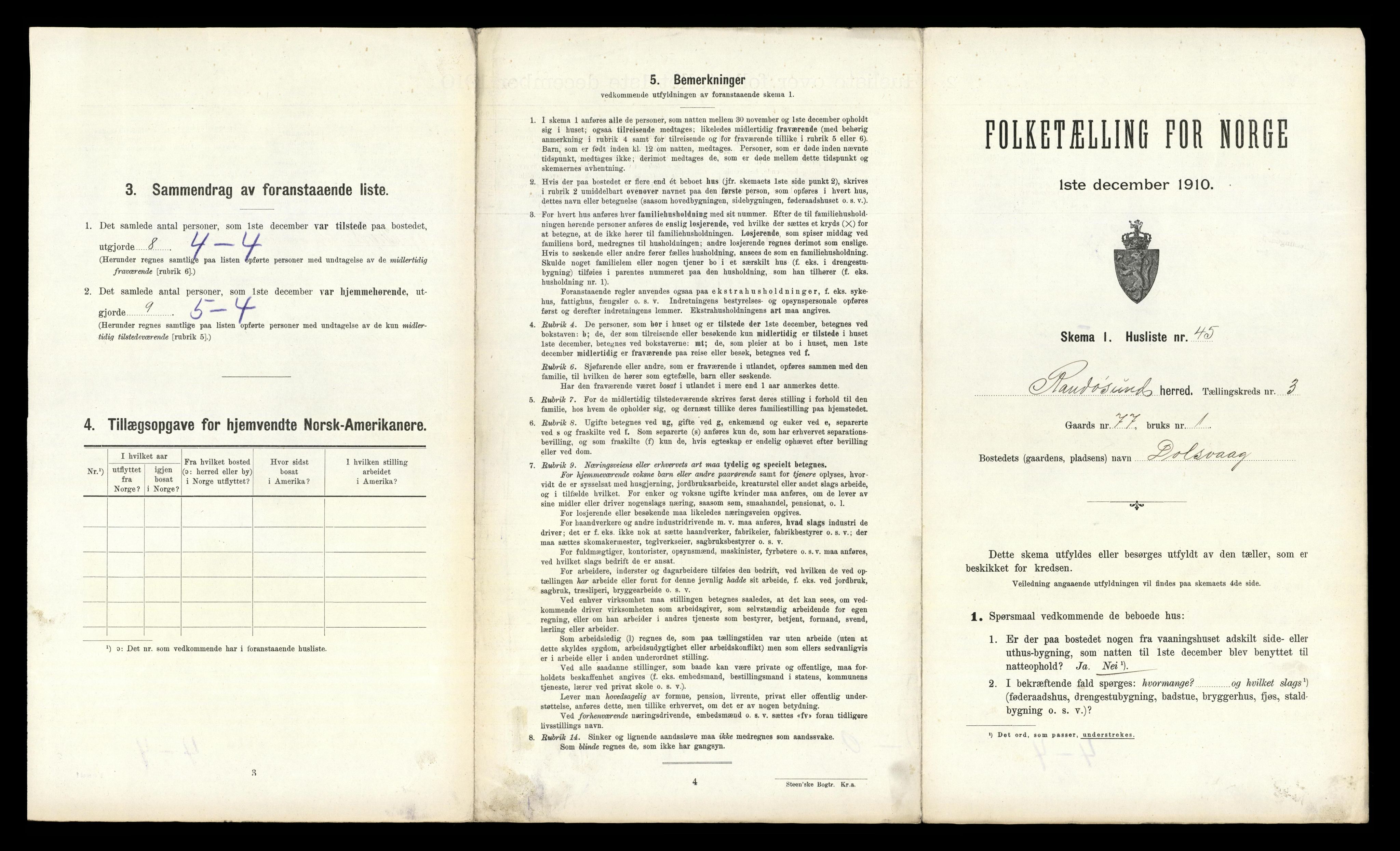 RA, 1910 census for Randesund, 1910, p. 272