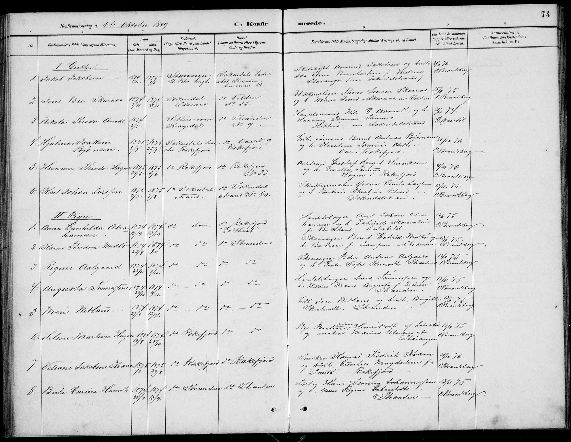 Sokndal sokneprestkontor, SAST/A-101808: Parish register (copy) no. B 5, 1887-1934, p. 74