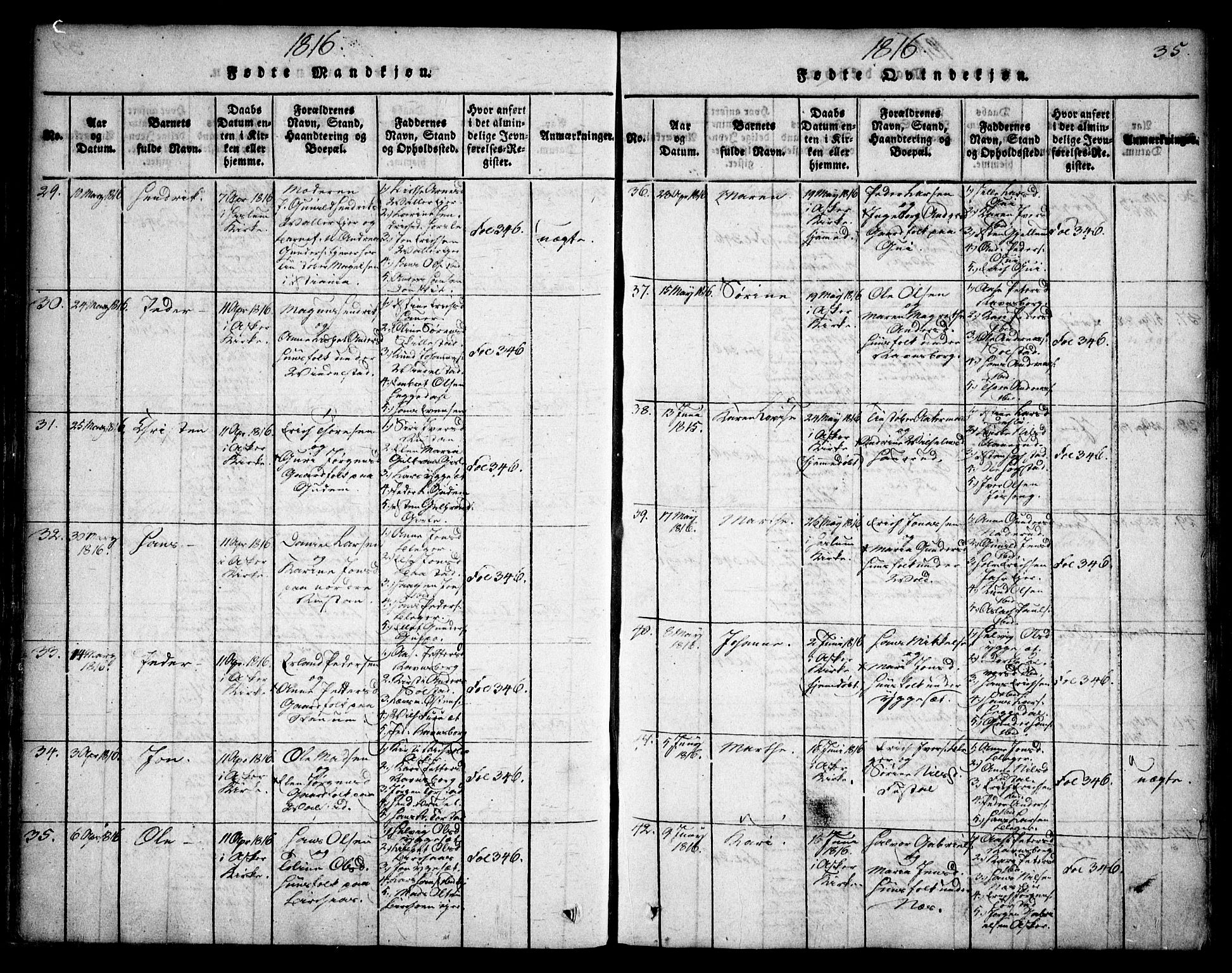 Asker prestekontor Kirkebøker, AV/SAO-A-10256a/F/Fa/L0006: Parish register (official) no. I 6, 1814-1824, p. 35