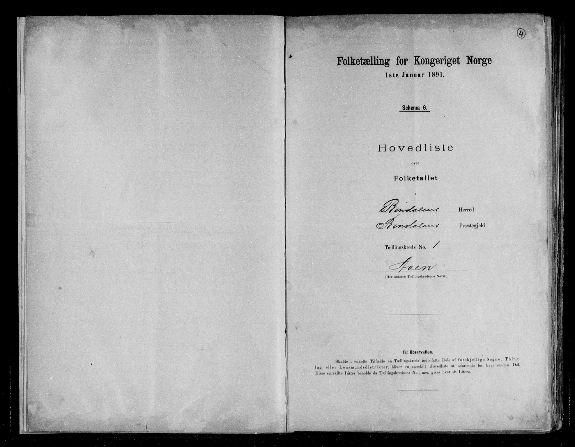 RA, 1891 census for 1811 Bindal, 1891, p. 4