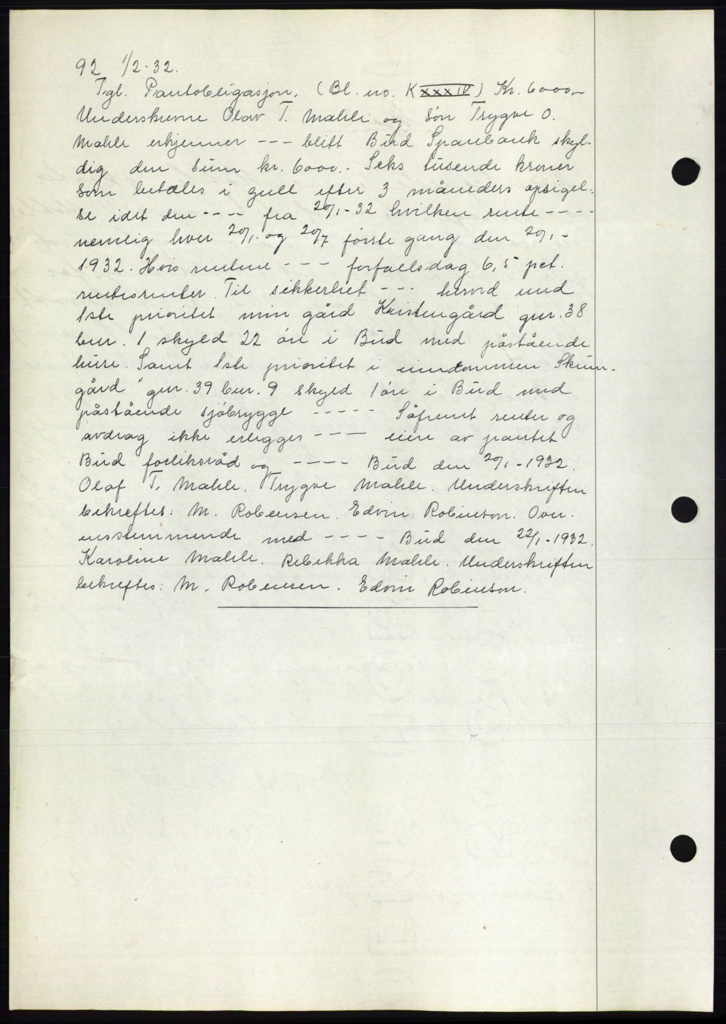 Romsdal sorenskriveri, AV/SAT-A-4149/1/2/2C/L0060: Mortgage book no. 54, 1931-1932, Deed date: 01.02.1932