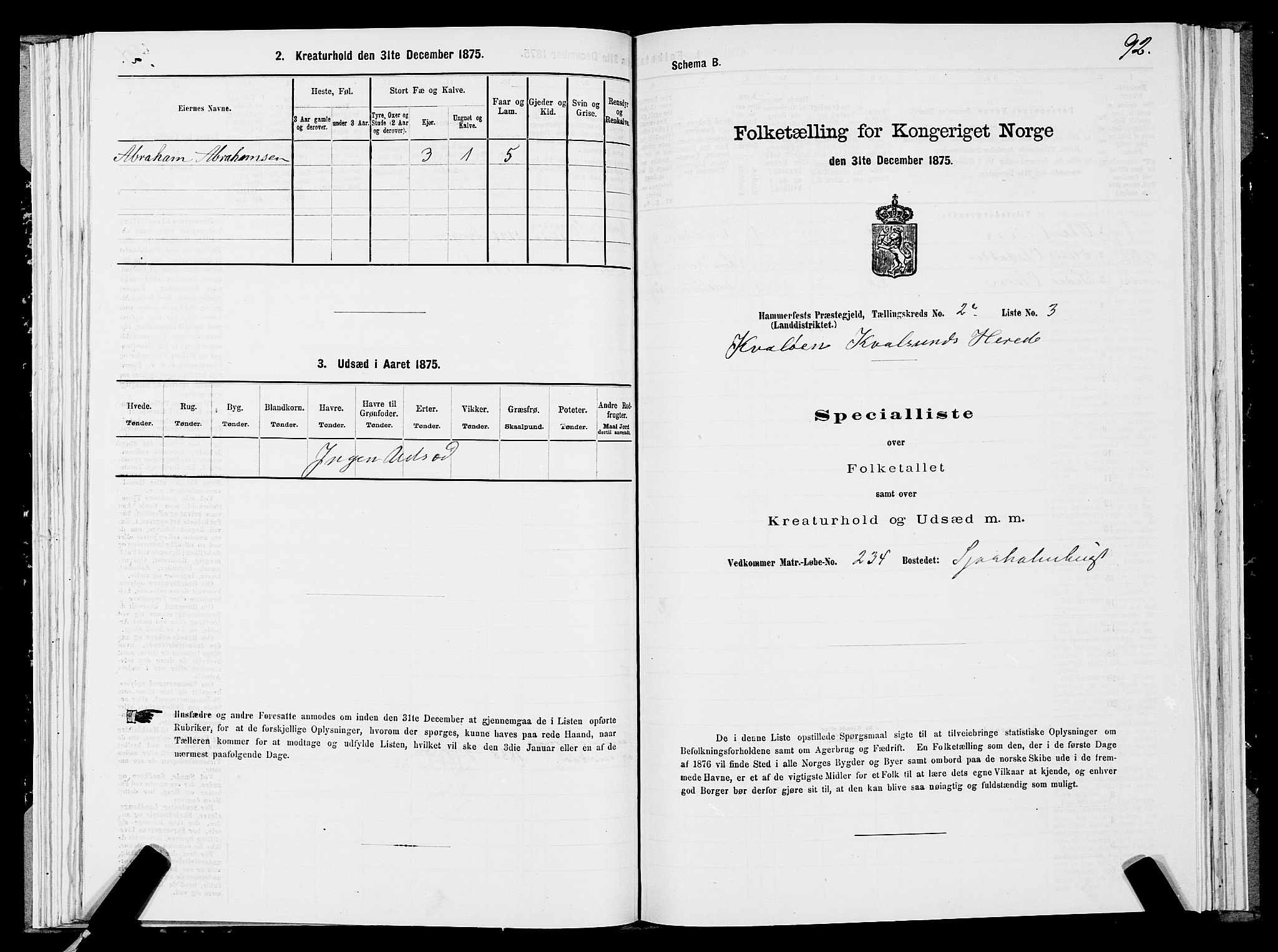 SATØ, 1875 census for 2016L Hammerfest/Hammerfest og Kvalsund, 1875, p. 2092