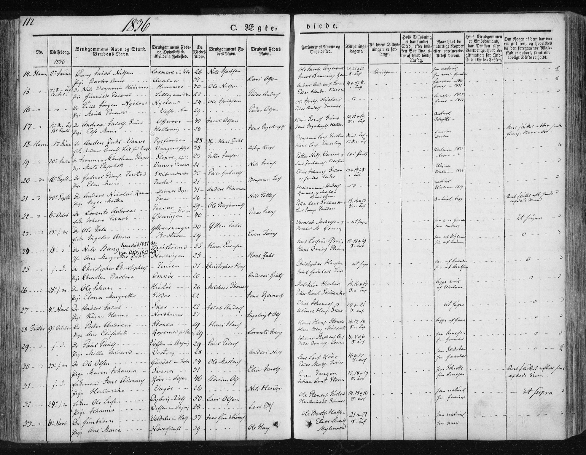 Ministerialprotokoller, klokkerbøker og fødselsregistre - Nordland, SAT/A-1459/830/L0447: Parish register (official) no. 830A11, 1831-1854, p. 112