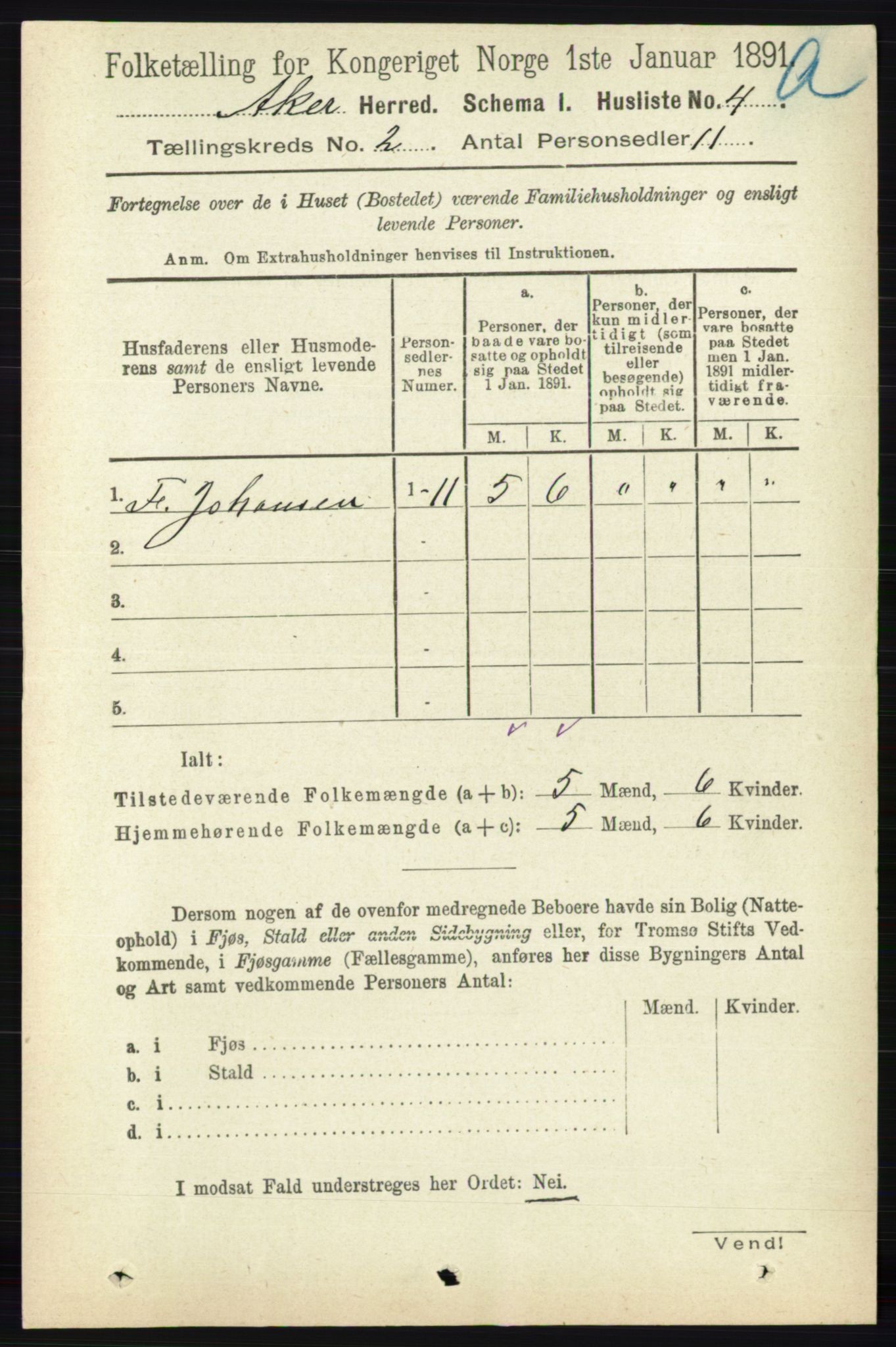 RA, 1891 census for 0218 Aker, 1891, p. 1182