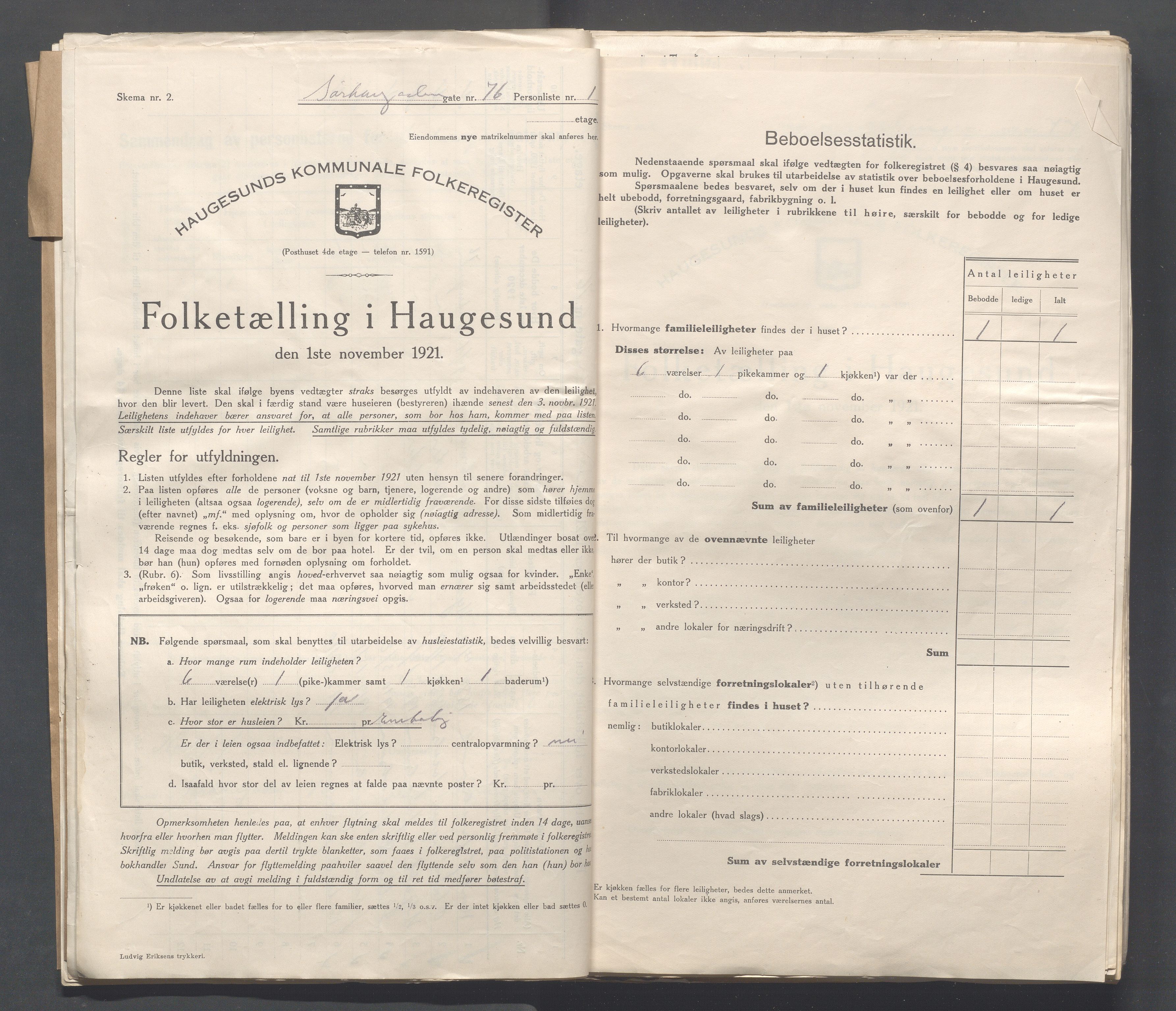 IKAR, Local census 1.11.1921 for Haugesund, 1921, p. 4996