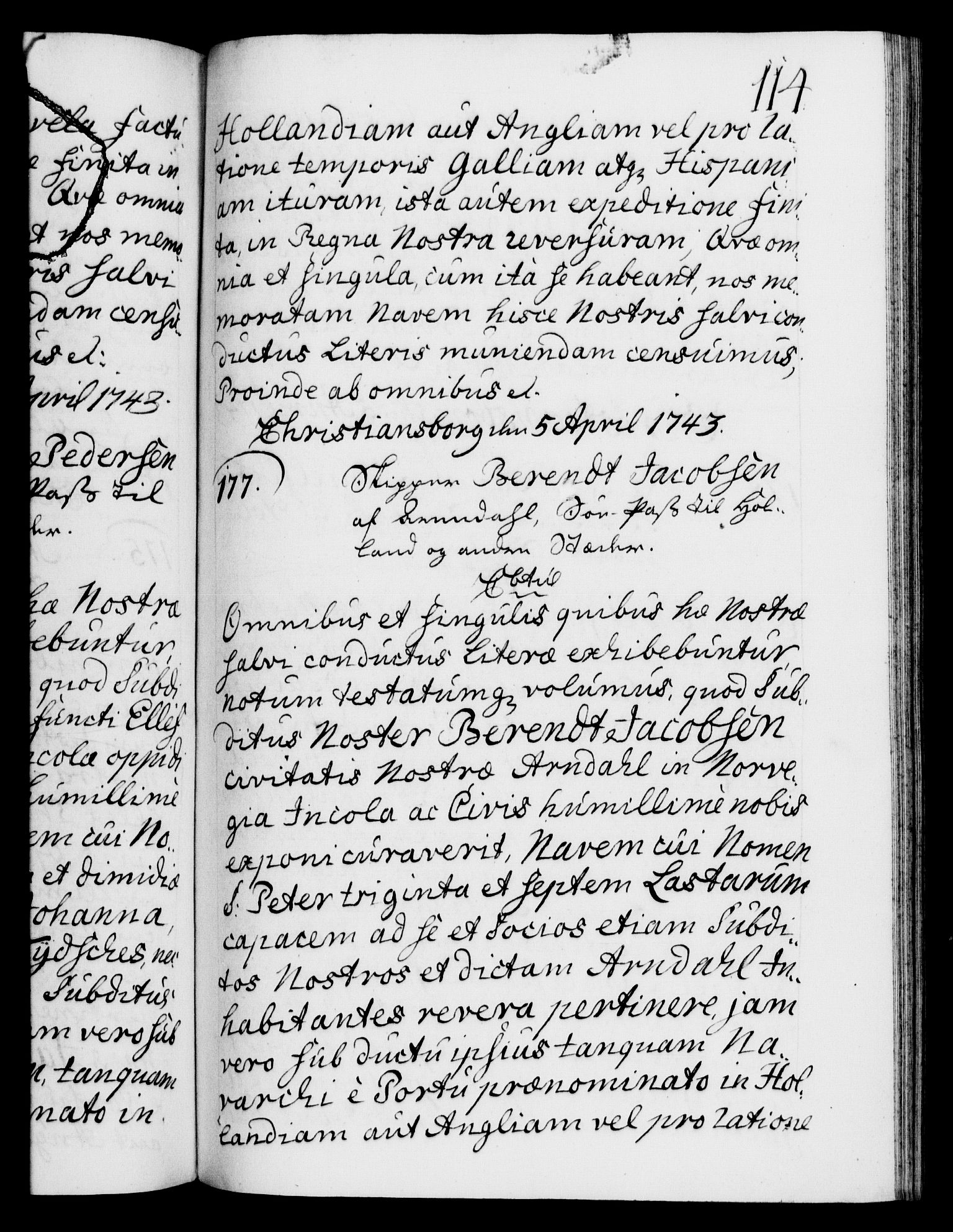 Danske Kanselli 1572-1799, AV/RA-EA-3023/F/Fc/Fca/Fcaa/L0033: Norske registre, 1743-1744, p. 114a