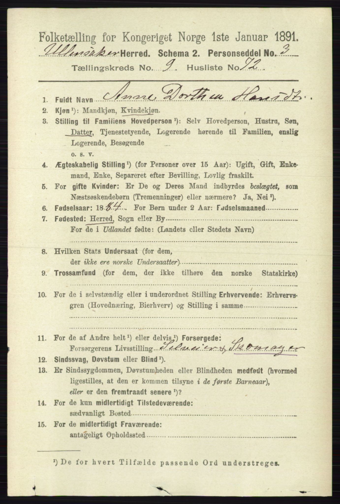RA, 1891 census for 0235 Ullensaker, 1891, p. 4444