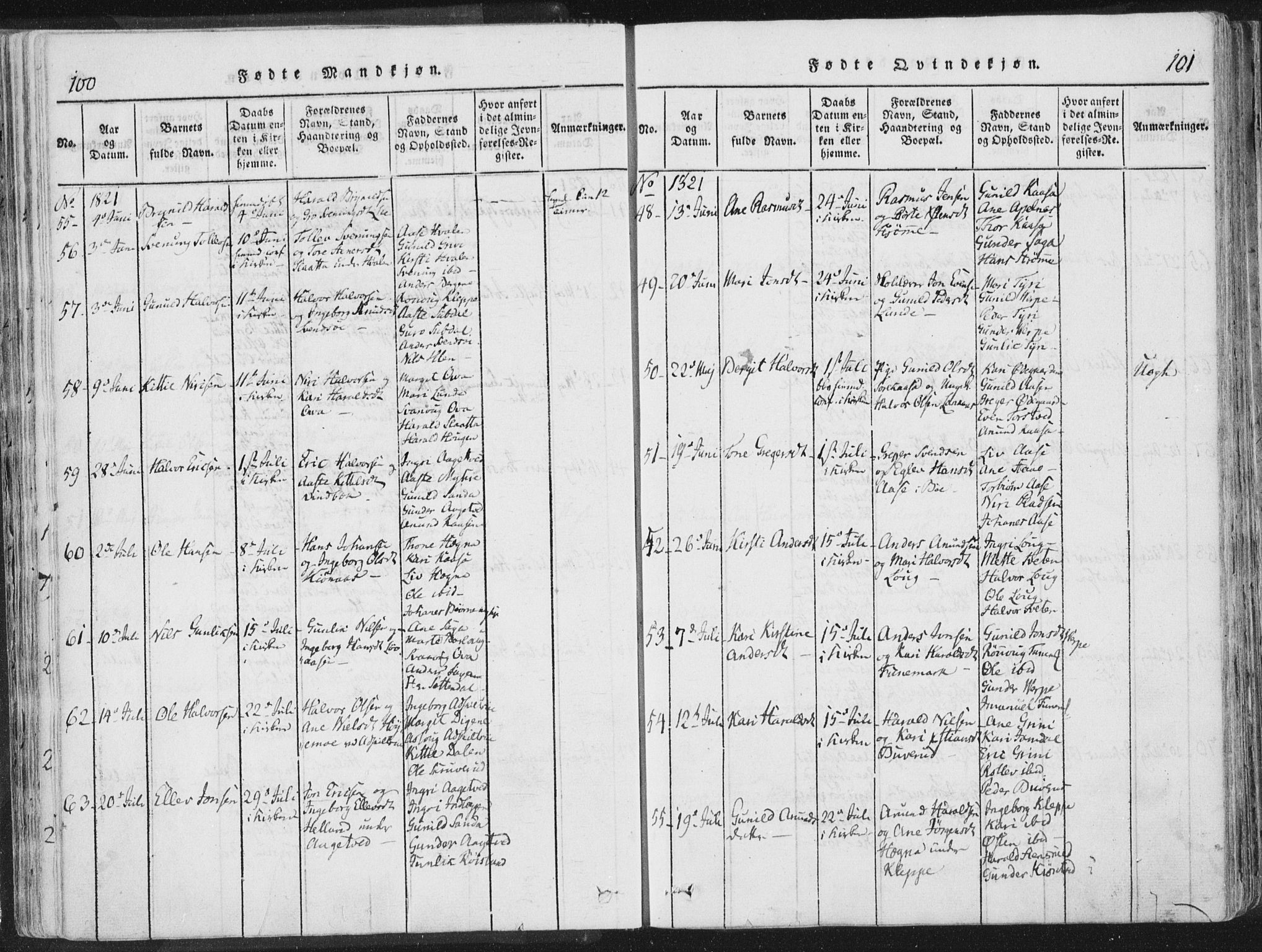 Bø kirkebøker, SAKO/A-257/F/Fa/L0006: Parish register (official) no. 6, 1815-1831, p. 100-101