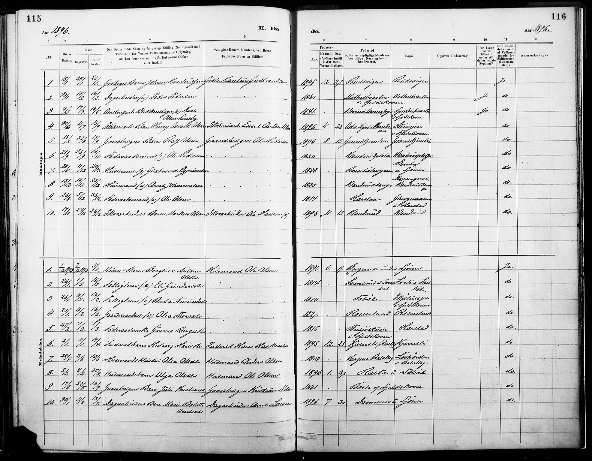 Eidskog prestekontor, AV/SAH-PREST-026/H/Ha/Haa/L0004: Parish register (official) no. 4, 1884-1897, p. 115