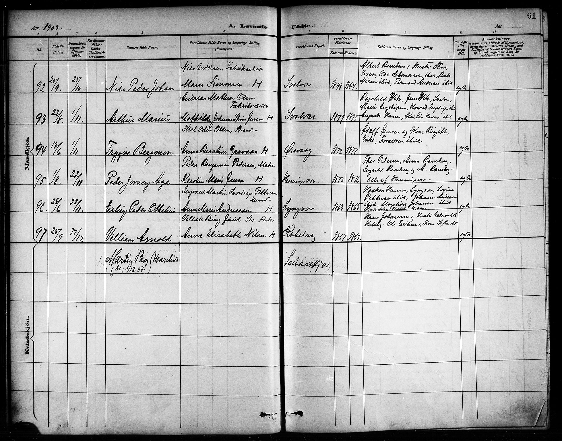 Ministerialprotokoller, klokkerbøker og fødselsregistre - Nordland, AV/SAT-A-1459/874/L1078: Parish register (copy) no. 874C07, 1900-1907, p. 61