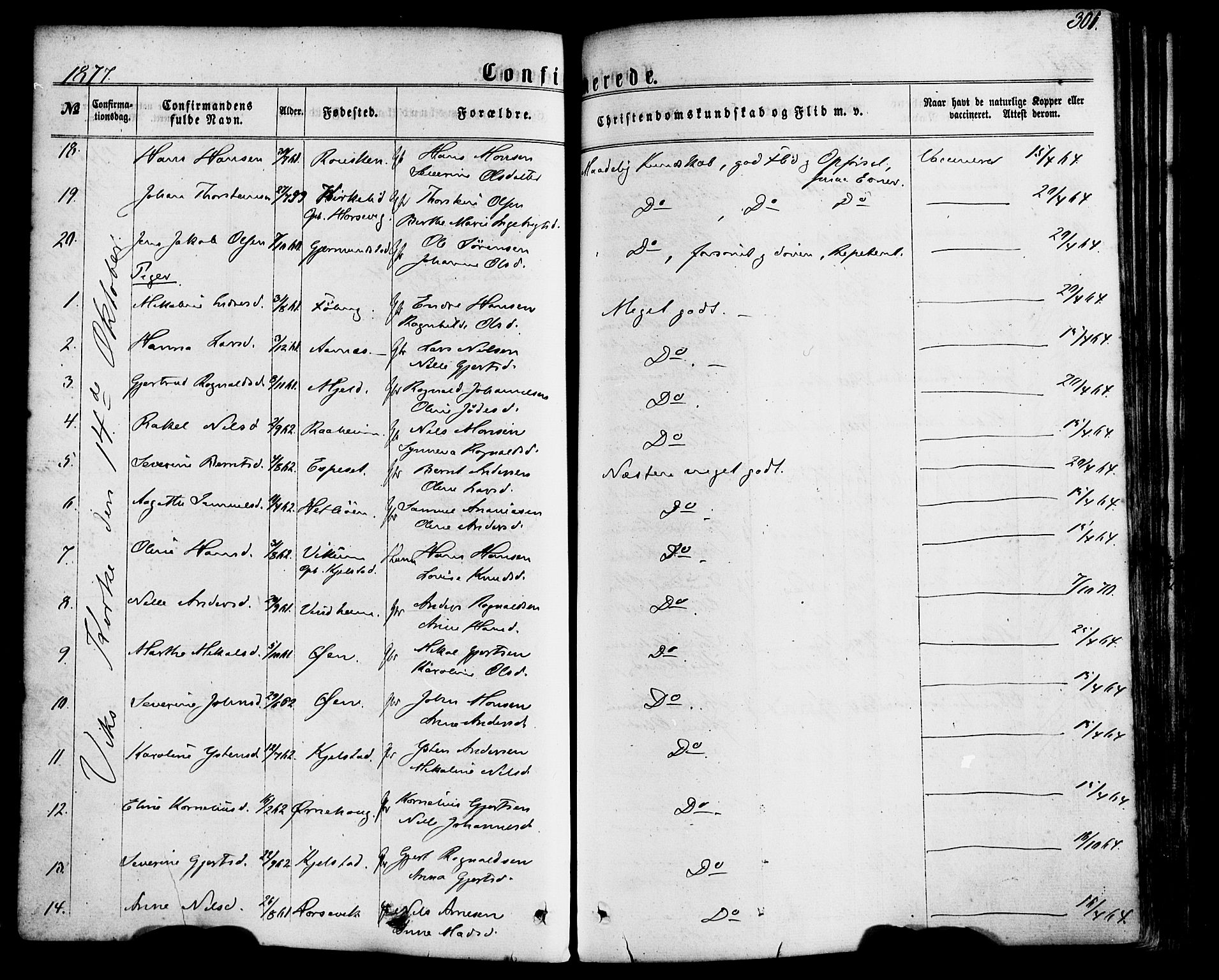 Gaular sokneprestembete, SAB/A-80001/H/Haa: Parish register (official) no. A 5, 1860-1881, p. 301