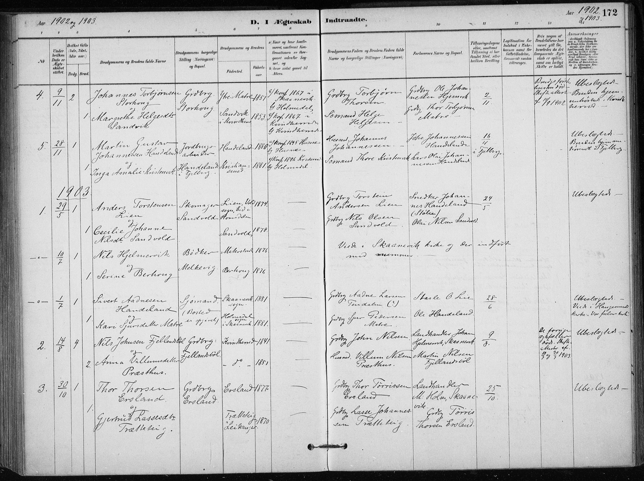 Skånevik sokneprestembete, SAB/A-77801/H/Haa: Parish register (official) no. C  1, 1879-1917, p. 172