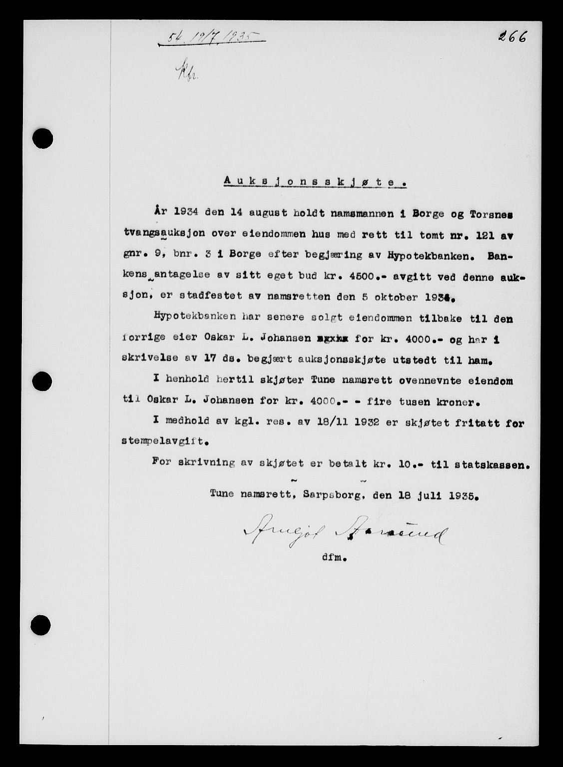 Tune sorenskriveri, SAO/A-10470/G/Gb/Gbb/L0004: Mortgage book no. II 20-24, 1933-1935, Deed date: 19.07.1935