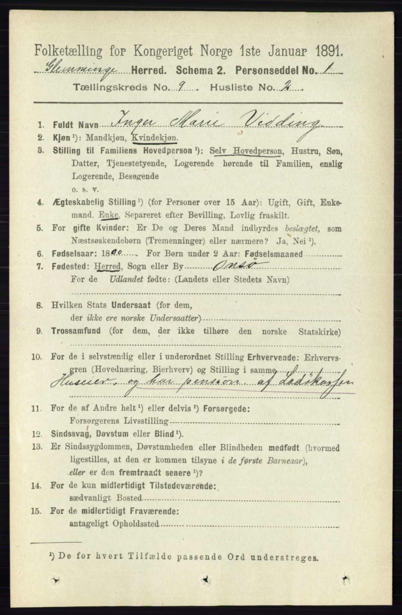 RA, 1891 census for 0132 Glemmen, 1891, p. 9589